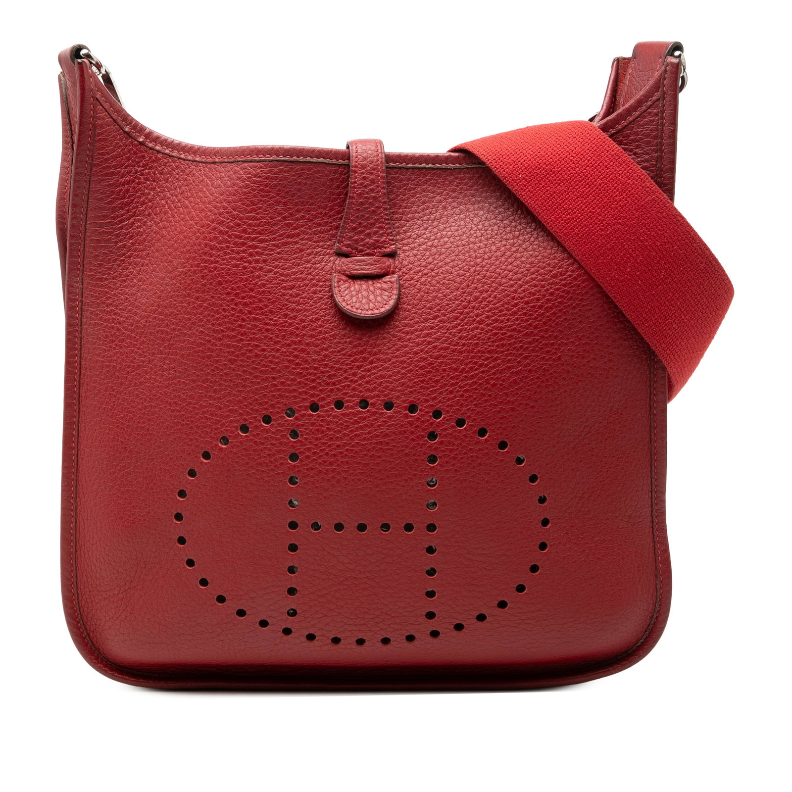 Hermes Evelyne II PM Clemence Leather Shoulder Bag Rouge Garance: Hermes Evelyne II PM Clemence Leather Shoulder Bag Rouge Garance Hermes Evelyne II PM shoulder bag crafted in Rouge Garance Clemence leather. This bag features an adjustable and detachable flat canvas
