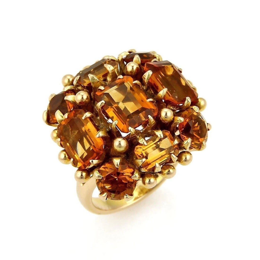 14k Yellow Gold Citrine Cluster Ring Square Top Size 6.5 (1 of 6)