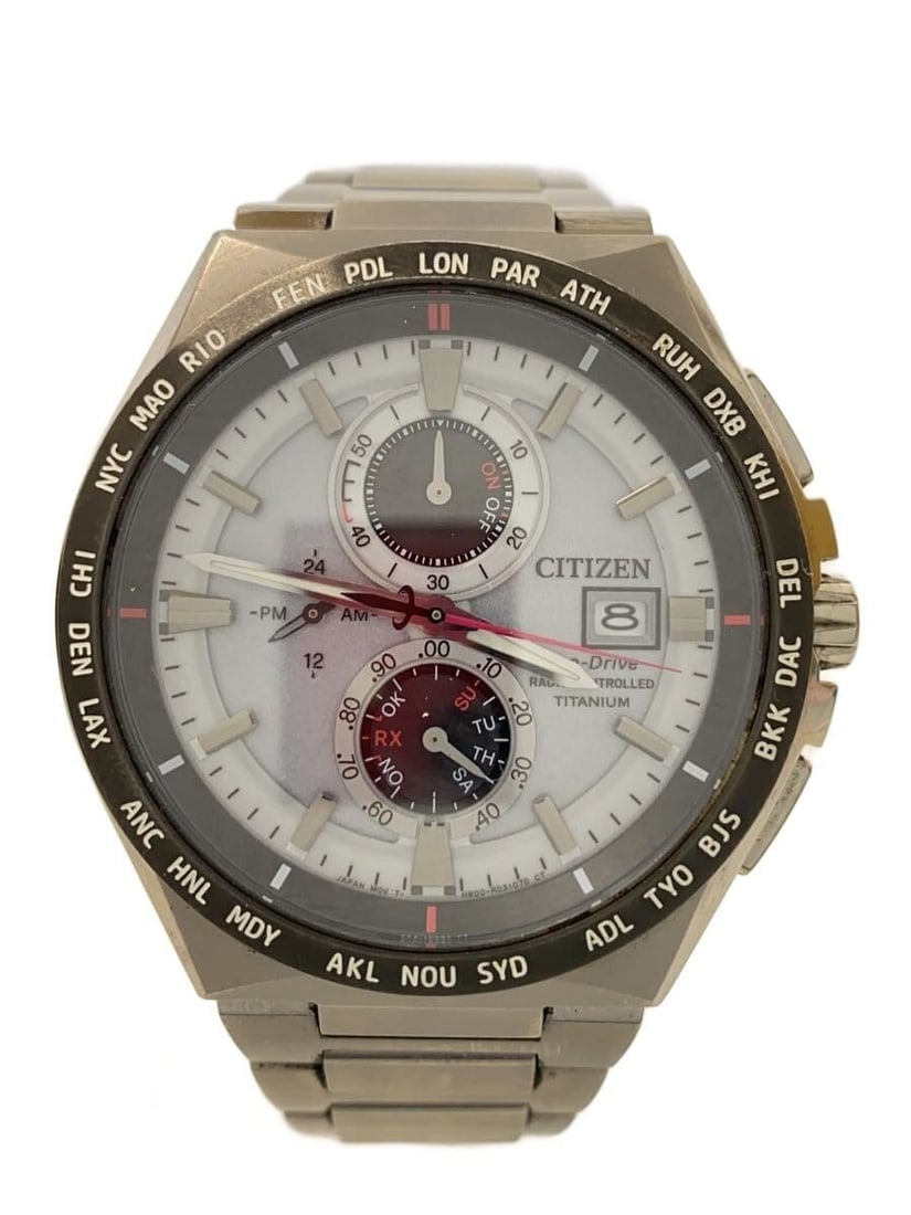 Mens titanium wristwatch CITIZEN AT8234-85A Eco-Drive Solar: Mens titanium wristwatch CITIZEN AT8234-85A Eco-Drive Solar Men's CITIZEN Eco-Drive solar titanium wristwatch in white, made in Japan. This pre-owned watch is described as Used B and slightly used, wi