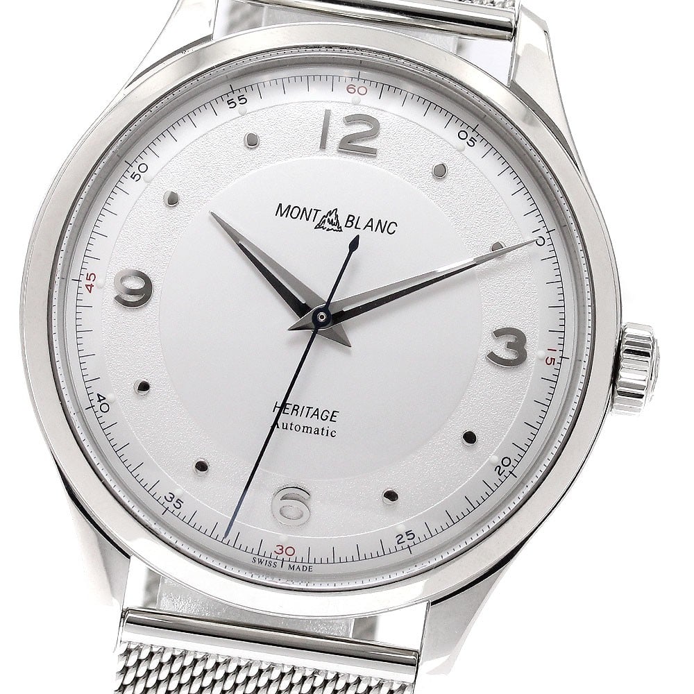 Montblanc Heritage 119945 mens automatic stainless steel wristwatch: Montblanc Heritage 119945 mens automatic stainless steel wristwatch MONTBLANC Heritage Automatic men's wristwatch, reference 119945. This pre-owned Swiss-made watch features a stainless steel case and