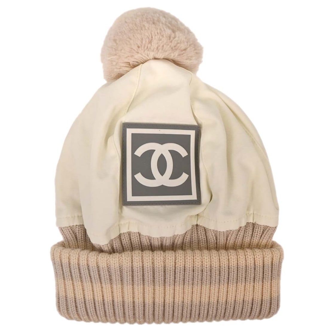 Chanel Sport Line White Knit Hat M Italy: Chanel Sport Line White Knit Hat M Italy White Chanel Sport Line knit cap for women with logo accents. This casual winter hat is made in Italy and is noted as being in very good condition inside and o