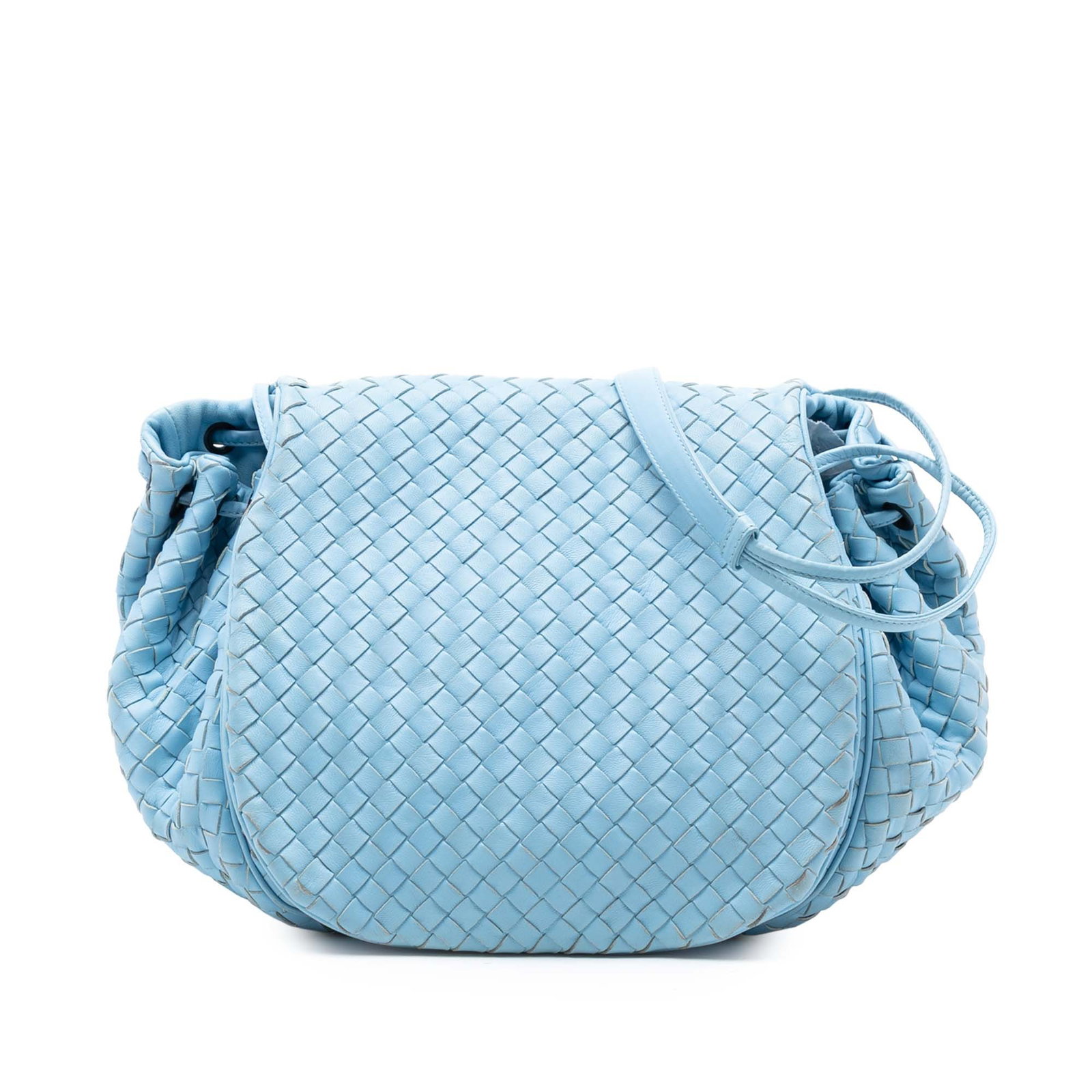 Blue Nappa Leather Crossbody Bag with Flap by Bottega Veneta