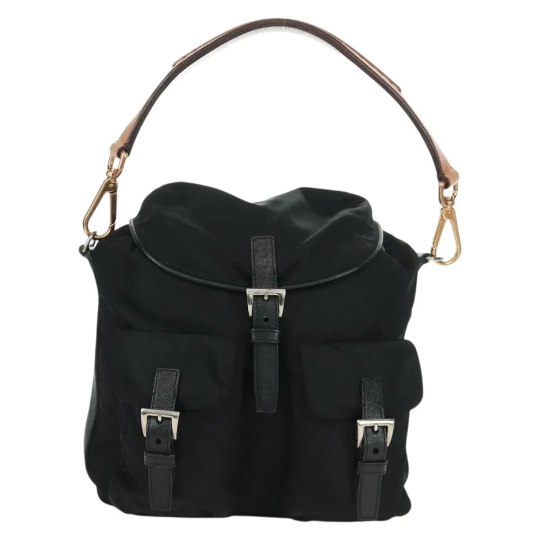 Prada Double Pocket Drawstring Shoulder Bag Black Nylon (1 of 18)