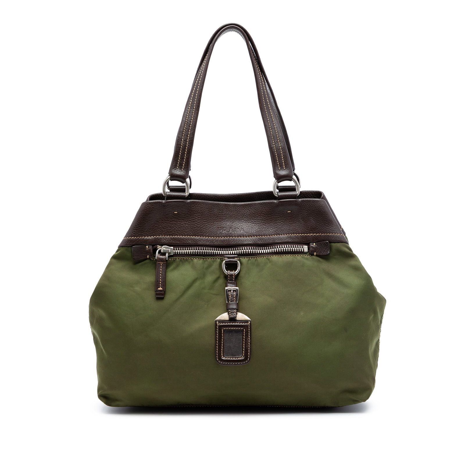 Prada green nylon leather tote bag Tessuto model (1 of 6)