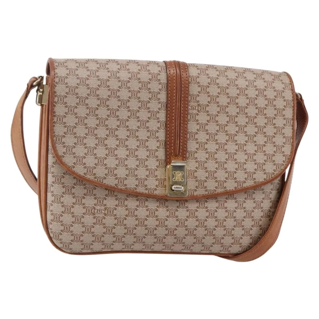 Celine Vintage Macadam Shoulder Bag Beige Canvas Leather (1 of 18)