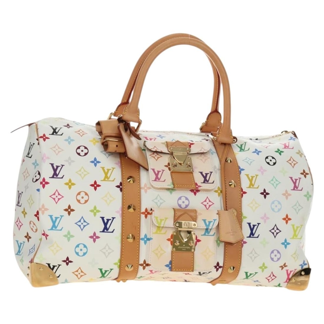 Louis Vuitton M92641 Keepall 45 Boston Bag White Monogram Multicolor: Louis Vuitton M92641 Keepall 45 Boston Bag White Monogram Multicolor Louis Vuitton Keepall 45 Boston bag in white Monogram Multicolor canvas. Made in France, this women's bag includes a dust bag, two 