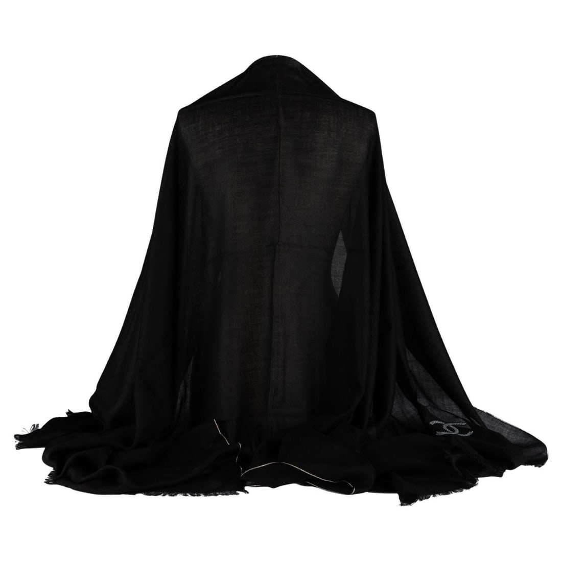 Chanel CC Logo Embellished Shawl 44x78 Italy Viscose Blend: Chanel CC Logo Embellished Shawl 44x78 Italy Viscose Blend Elevate your evening attire with this exquisite Chanel CC Logo Embellished Shawl. Crafted from a luxurious blend of cashmere, silk, viscose, 