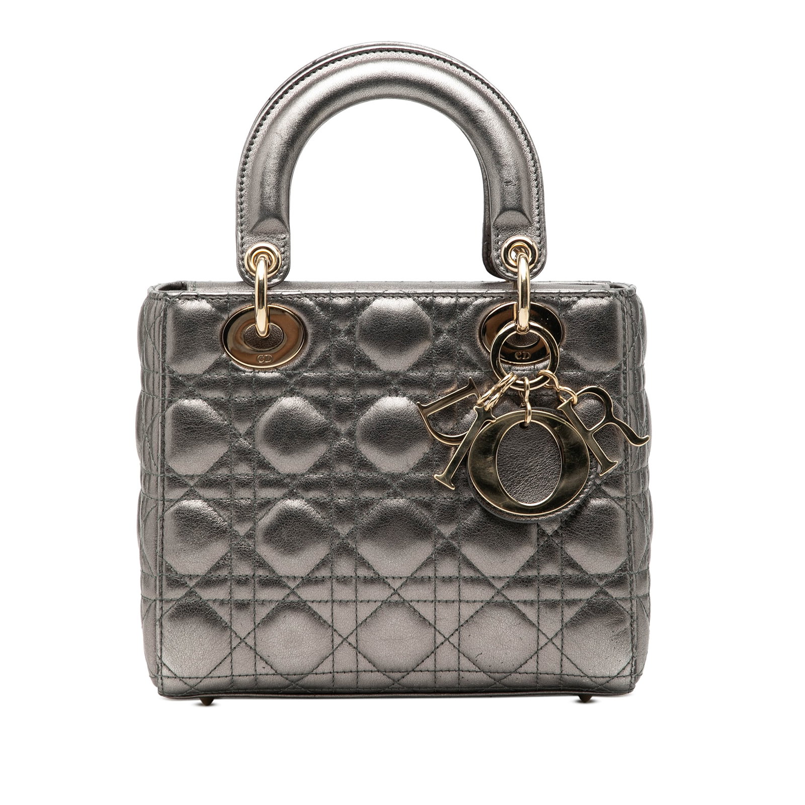 Dior My ABCDior Lady Dior Small Metallic Lambskin Bag: Dior My ABCDior Lady Dior Small Metallic Lambskin Bag Small Lady Dior handbag in metallic lambskin leather with Cannage quilting and My ABCDior styling. It features flat leather top handles, a top fla
