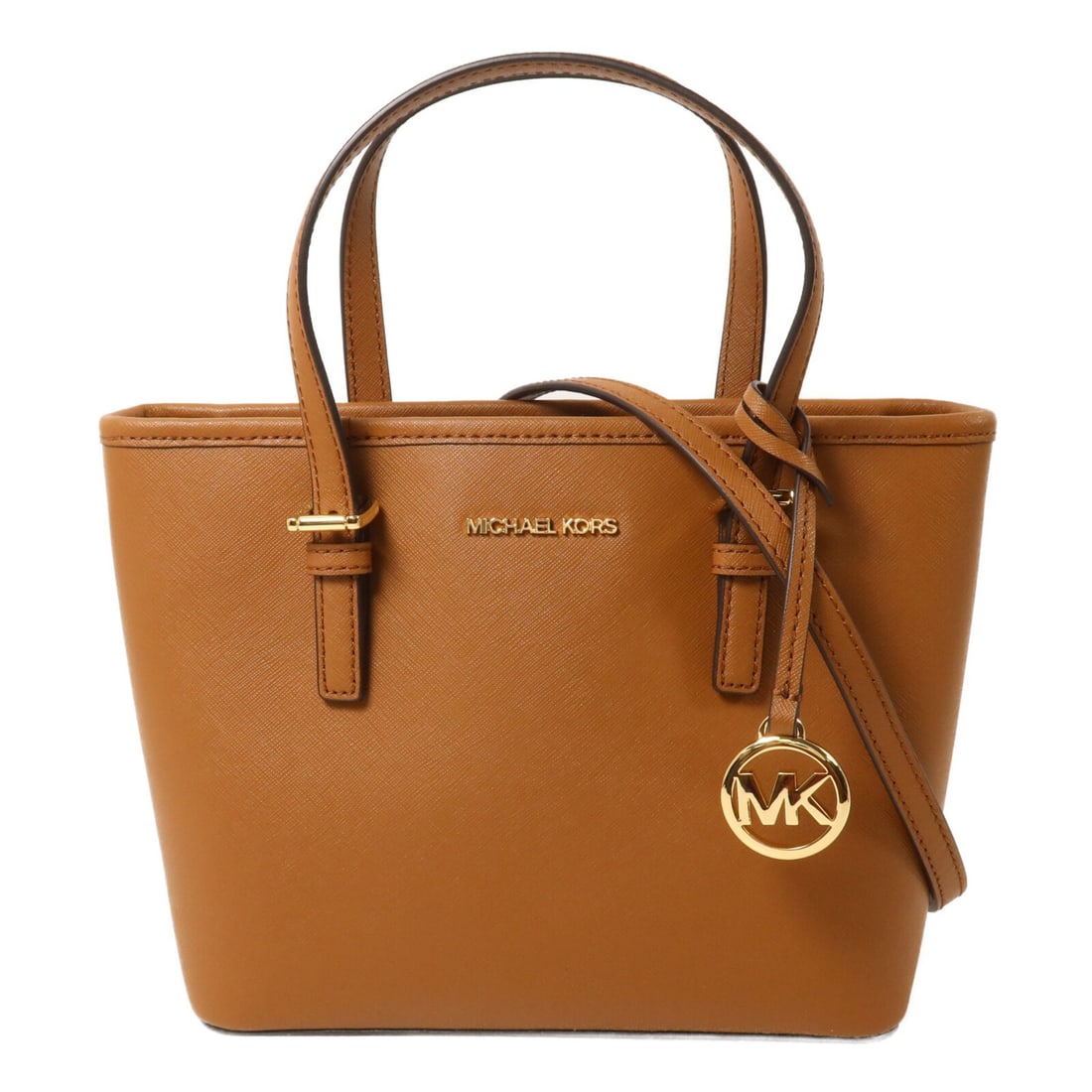 MICHAEL KORS Jet Set Travel XS Calfskin 2 Way Bag Brown 35T9GTVT0L: MICHAEL KORS Jet Set Travel XS Calfskin 2 Way Bag Brown 35T9GTVT0L Michael Kors Jet Set Travel XS 2 Way Shoulder Bag in brown calfskin with gold-tone hardware. It features a 2-way carry design with a 