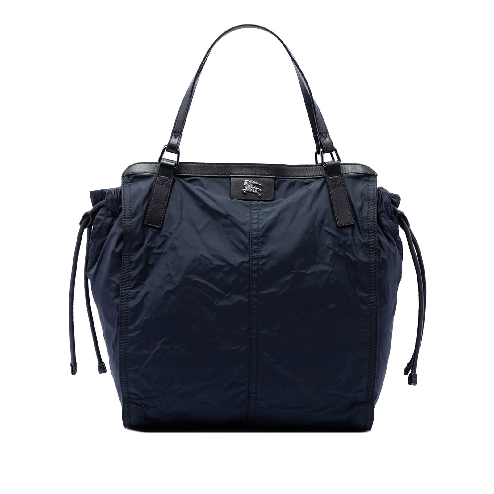 Burberry Buckleigh Packable Nylon Tote Bag Blue: Burberry Buckleigh Packable Nylon Tote Bag Blue Packable Burberry Buckleigh tote crafted with a nylon body and leather trim. This tote features flat leather straps, a top zip closure, a drawstring clo