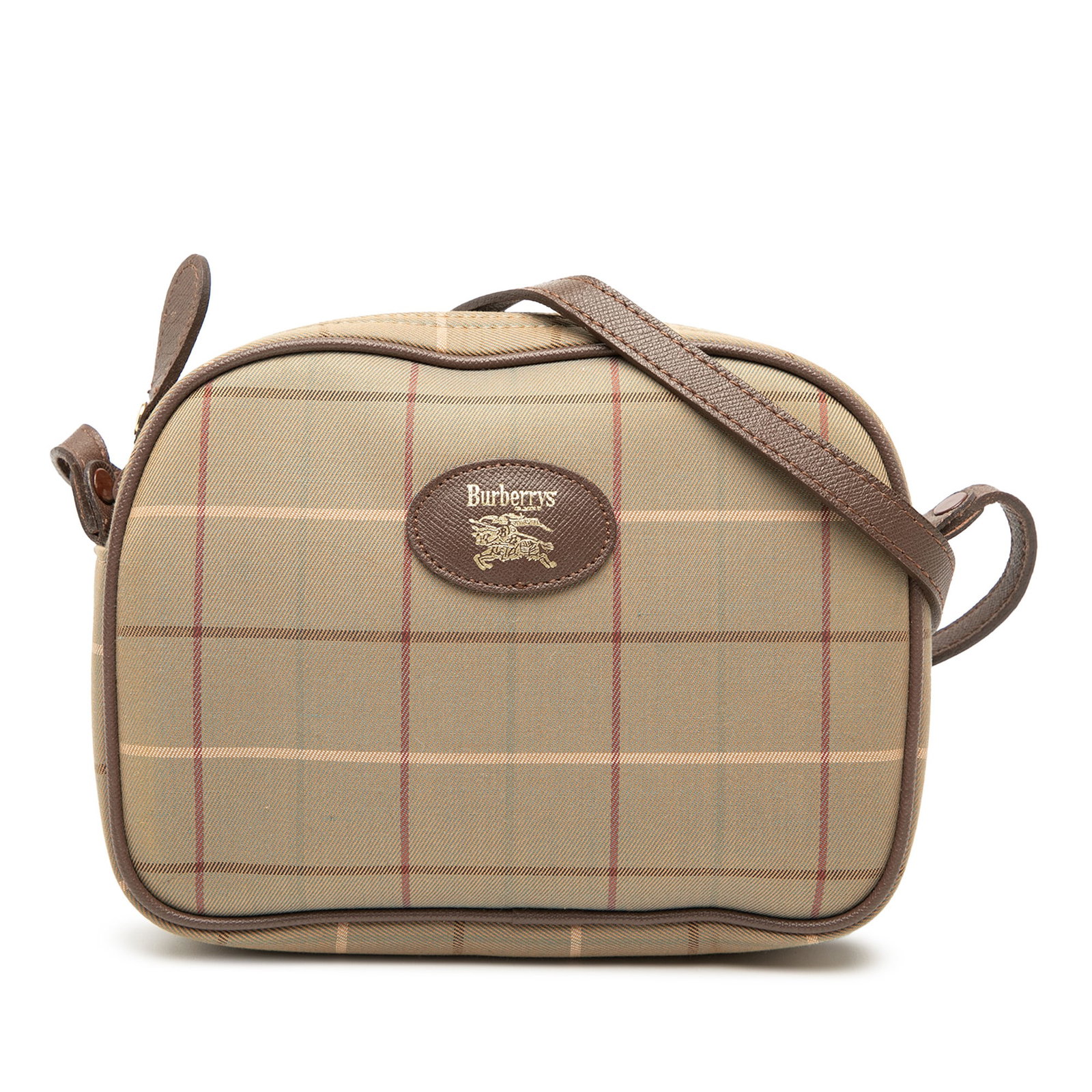 Burberry Vintage Check Canvas Crossbody Bag with Leather Trim: Burberry Vintage Check Canvas Crossbody Bag with Leather Trim This Burberry Vintage Check Canvas Crossbody bag features a canvas body with leather trim, an adjustable flat leather strap, and a top zip