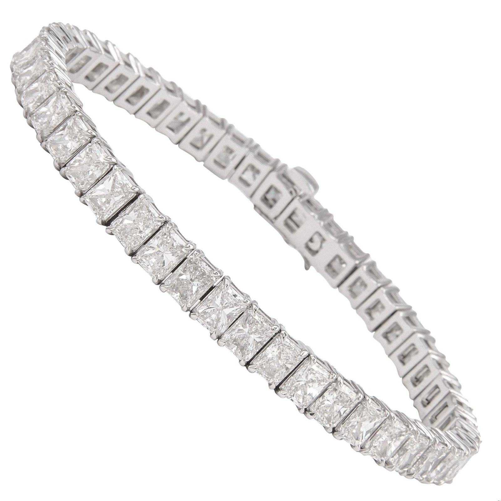 19.27ct GIA Radiant Diamond Tennis Bracelet 18k White Gold: 19.27ct GIA Radiant Diamond Tennis Bracelet 18k White Gold This exquisite tennis bracelet features a stunning collection of 46 radiant cut diamonds, totaling 19.27 carats, each GIA certified for quali