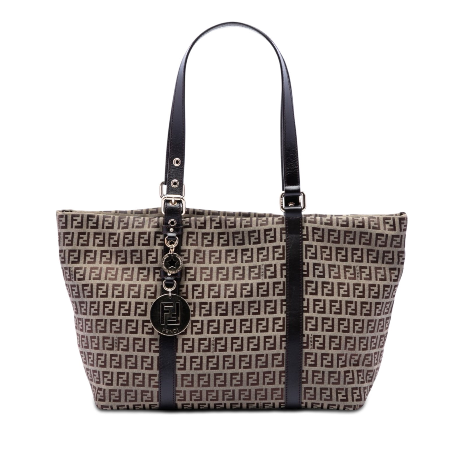 Fendi Zucchino Superstar Tote Beige Canvas and Leather Bag: Fendi Zucchino Superstar Tote Beige Canvas and Leather Bag Fendi Zucchino Canvas Superstar Tote from Italy, crafted with a canvas body, leather trim, and flat leather handles. It features a top zip cl