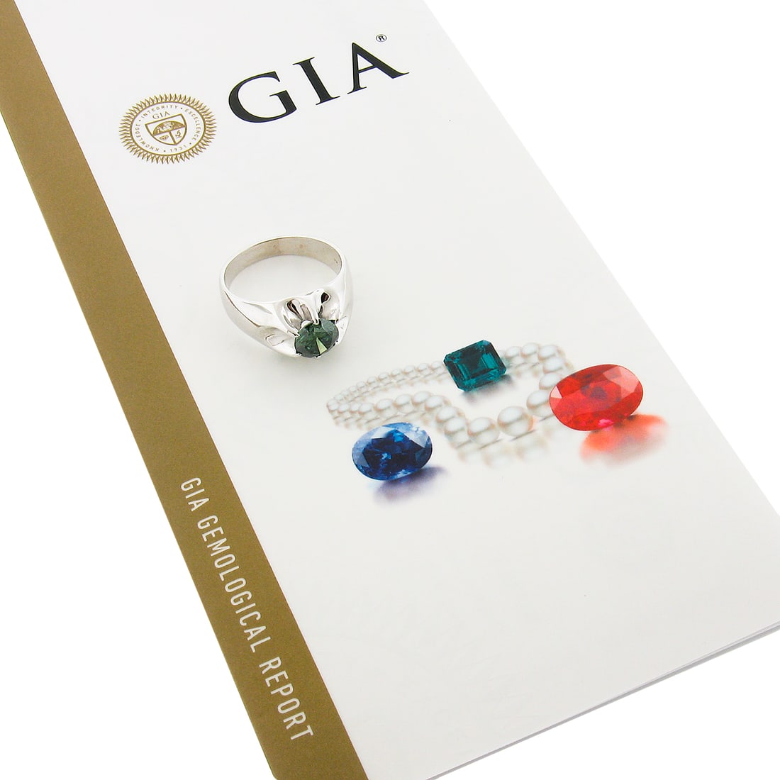 GIA Certified 14k White Gold Green Diamond Belcher Ring Size 11.5 (1 of 10)