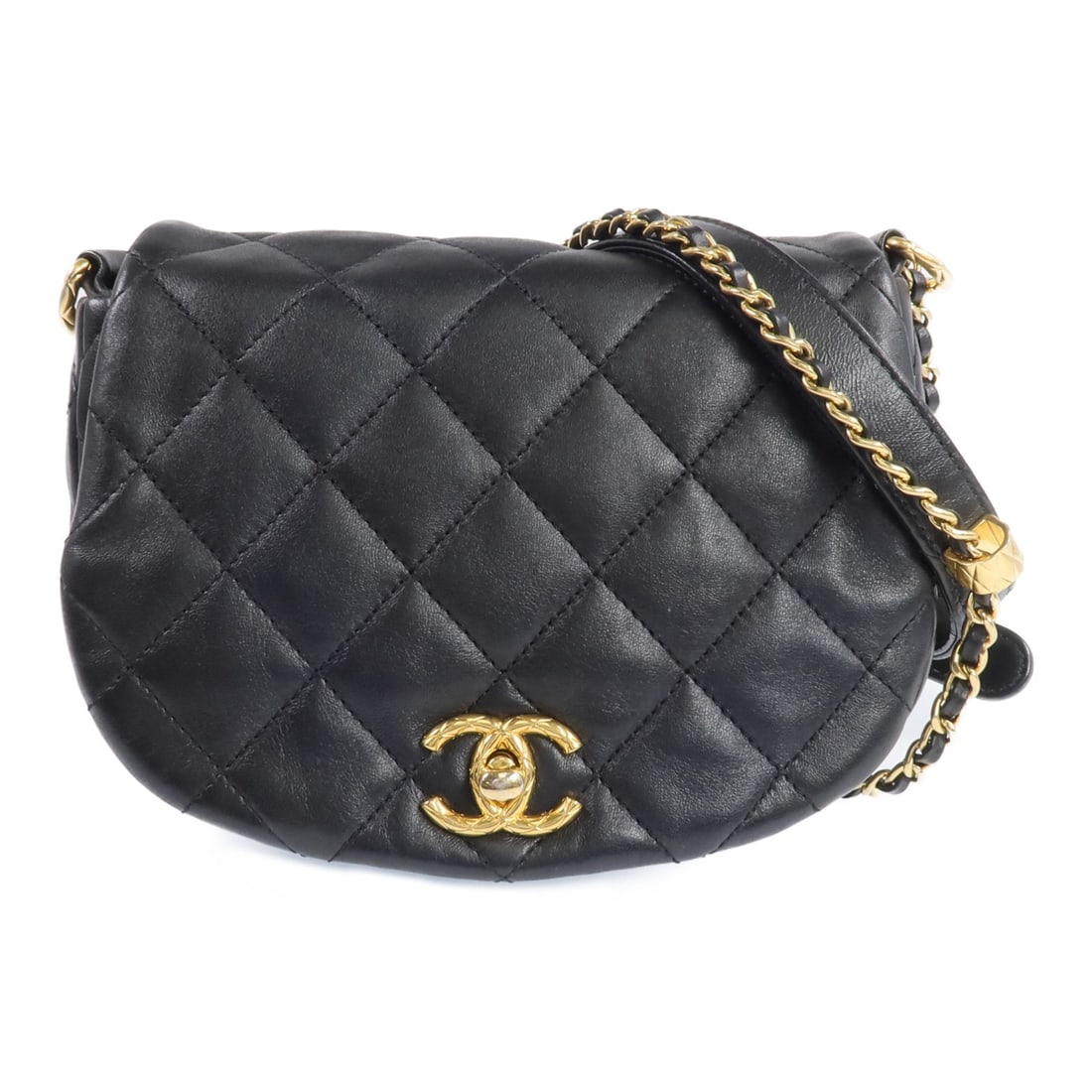 CHANEL Coco Mail Lambskin Shoulder Bag Black Gold Hardware: CHANEL Coco Mail Lambskin Shoulder Bag Black Gold Hardware A CHANEL shoulder/crossbody bag in black lambskin (sheep leather) with a black frame color and GHW turn-lock closure. It features one inside 