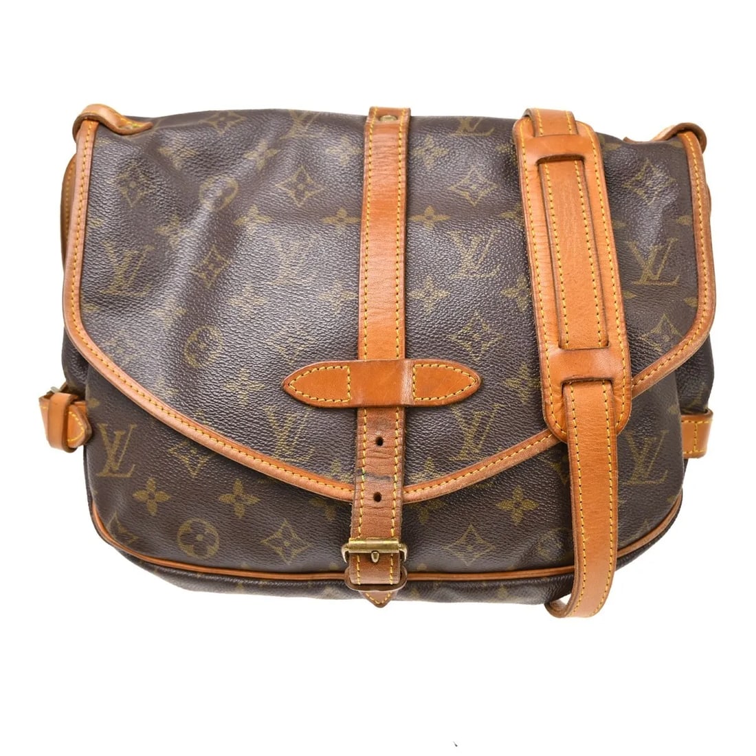 Louis Vuitton Saumur brown canvas shoulder bag: Louis Vuitton Saumur brown canvas shoulder bag Louis Vuitton Saumur canvas bag in brown, designed as a unisex model. It was made in France and measures 29 cm x 23 cm x 12 cm. Condition is good, with l