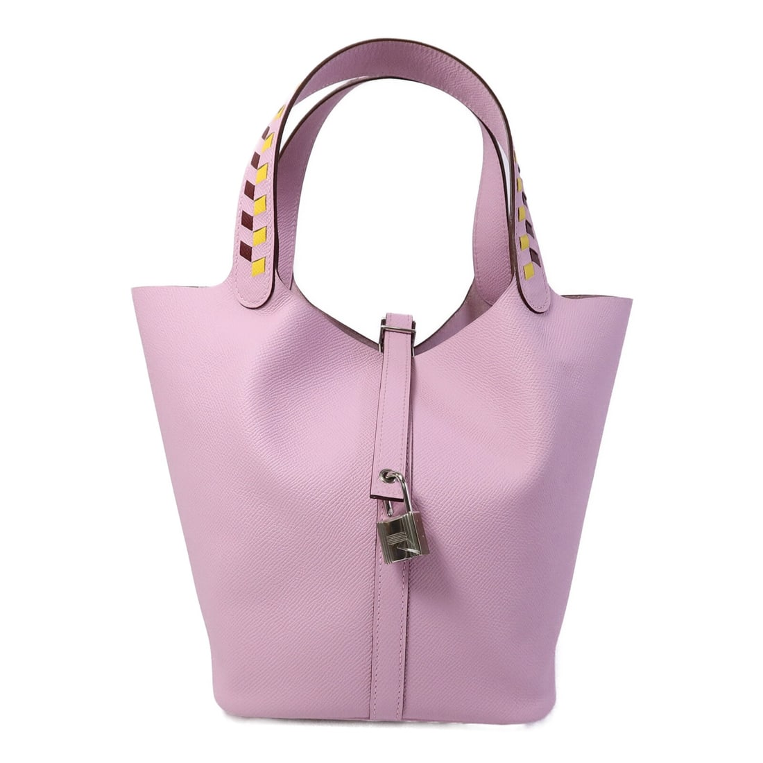 Hermes Picotin MM Epsom Calfskin Bucket Tote Mauve Sylvestre PHW: Hermes Picotin MM Epsom Calfskin Bucket Tote Mauve Sylvestre PHW Hermes Picotin MM handbag/bucket tote bag in Epsom leather and calfskin (cowhide), presented in Mauve Sylvestre with pink accents. The 