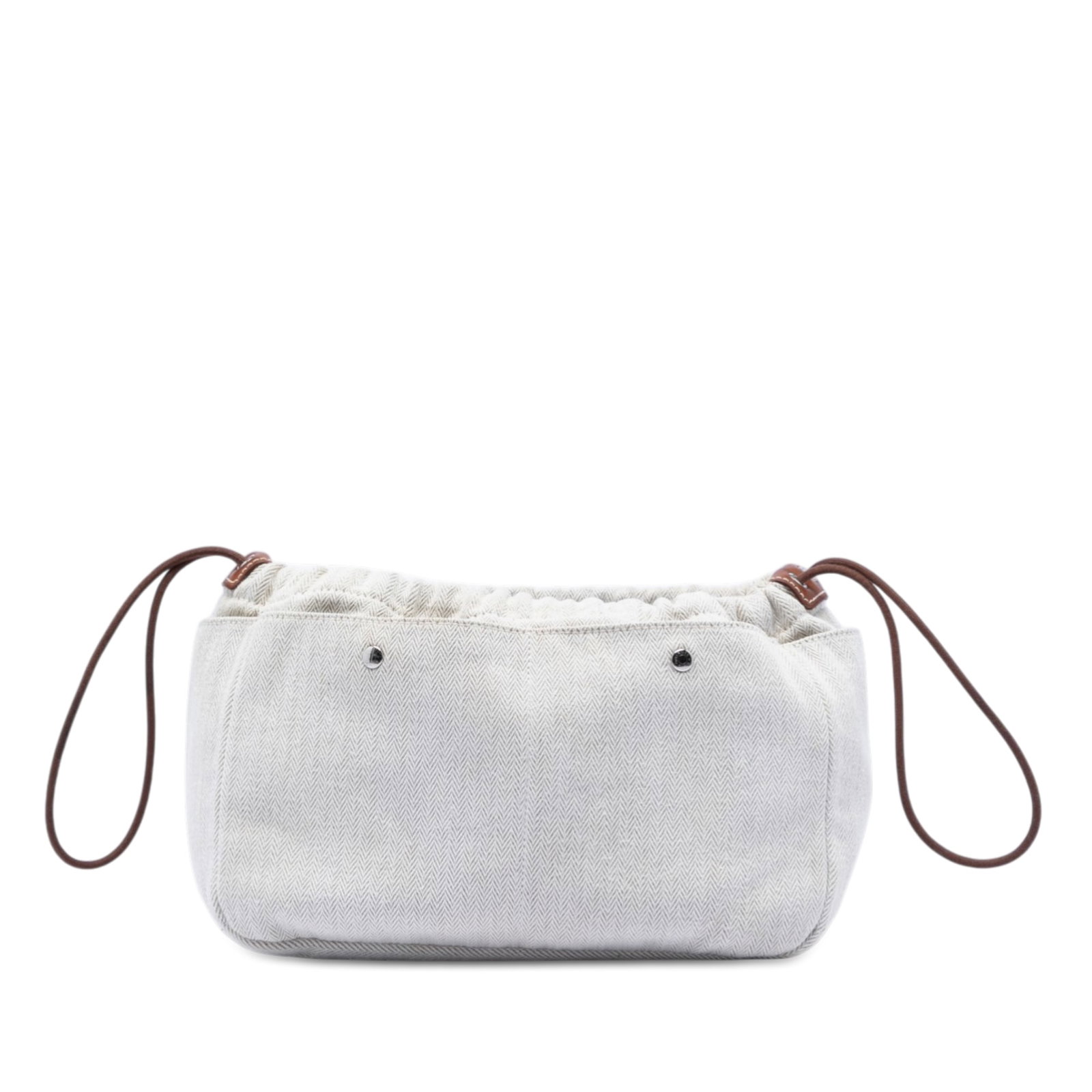 Hermes Fourbi 25 Canvas and Barenia Calfskin Drawstring Pouch Brown: Hermes Fourbi 25 Canvas and Barenia Calfskin Drawstring Pouch Brown This Hermes Canvas and Barenia Fourbi Pouch 25 features a canvas body complemented by Barenia calfskin trim. It is designed with a d