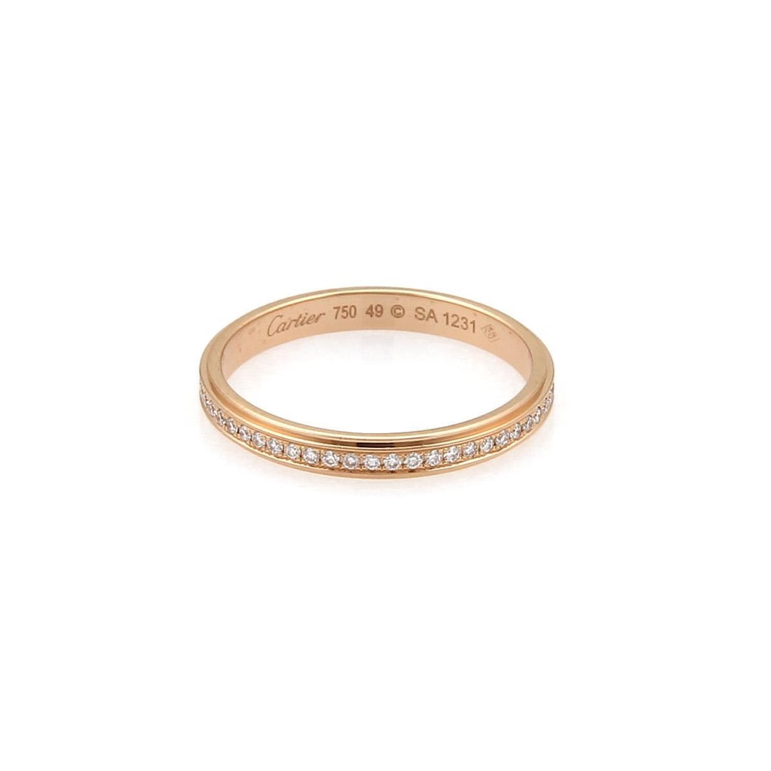 Cartier D'Amour 18k Rose Gold Diamond Eternity Ring Size 49 Cert: Cartier D'Amour 18k Rose Gold Diamond Eternity Ring Size 49 Cert Presenting an exquisite eternity band ring by Cartier, crafted from luxurious 18k rose gold with a polished finish. This elegant ring f