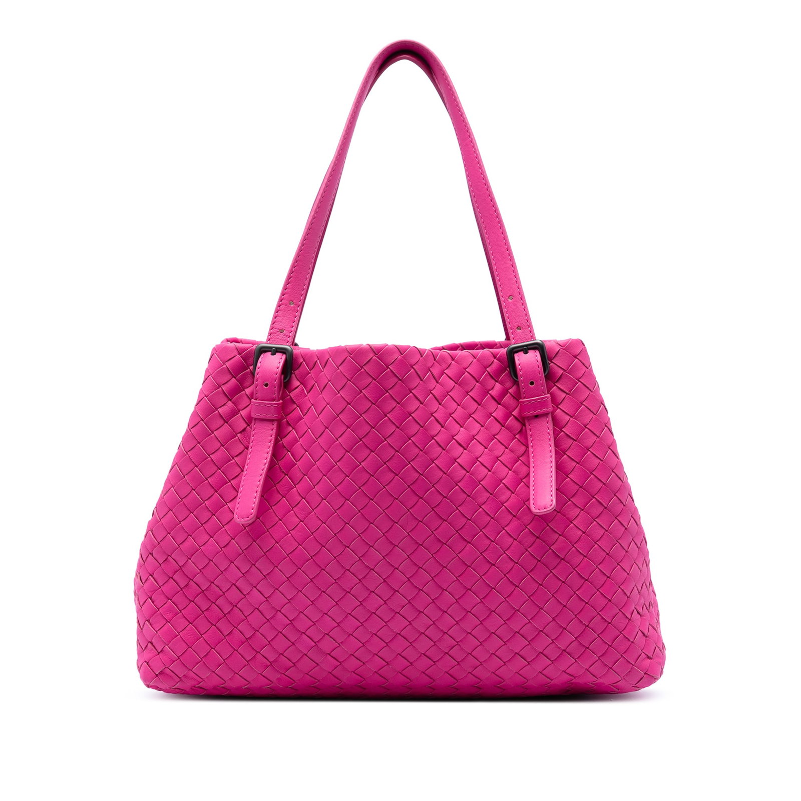 Bottega Veneta pink woven leather Cesta tote Medium: Bottega Veneta pink woven leather Cesta tote Medium This Bottega Veneta Medium Nappa Intrecciato Cesta Tote showcases the brand's signature woven nappa leather in a pink finish. The tote features adju