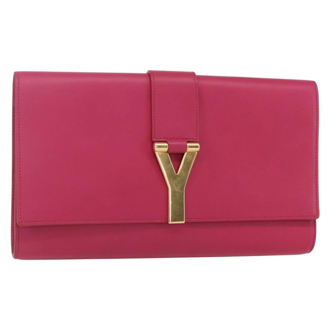 Saint Laurent Y Line Leather Clutch Pink Gold Italy: Saint Laurent Y Line Leather Clutch Pink Gold Italy Saint Laurent Y Line clutch bag in pink and gold leather, made in Italy. The bag measures approximately 28 cm W x 16 cm H x 2 cm D (11.0 x 6.3 x 0.8