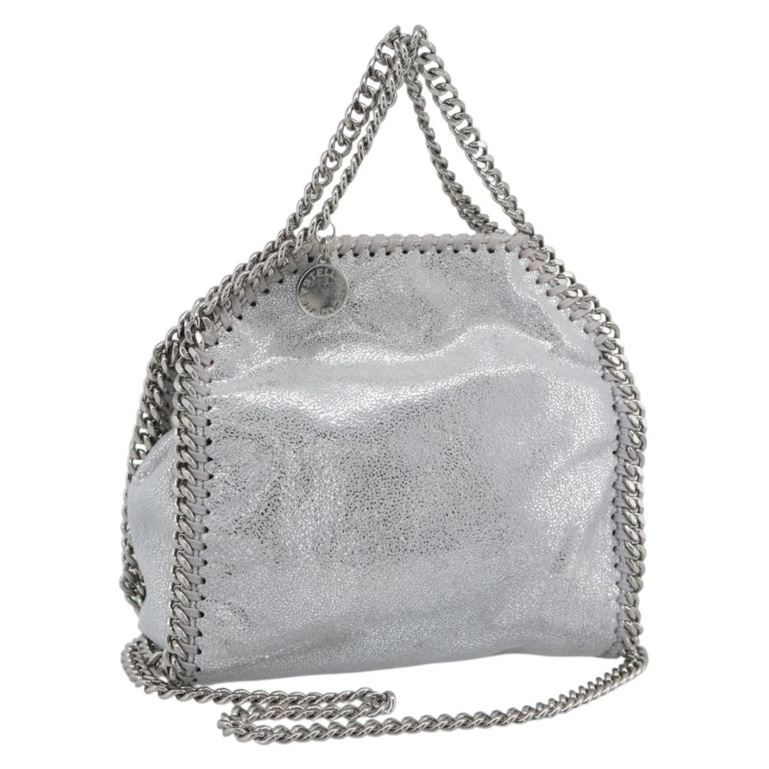 Stella MacCartney Falabella 2way Shoulder Bag Silver Polyester with Dust Bag: Stella MacCartney Falabella 2way Shoulder Bag Silver Polyester with Dust Bag Stella McCartney Chain Falabella bag in silver polyester, designed as a 2-way shoulder bag. It comes with a dust bag and wa