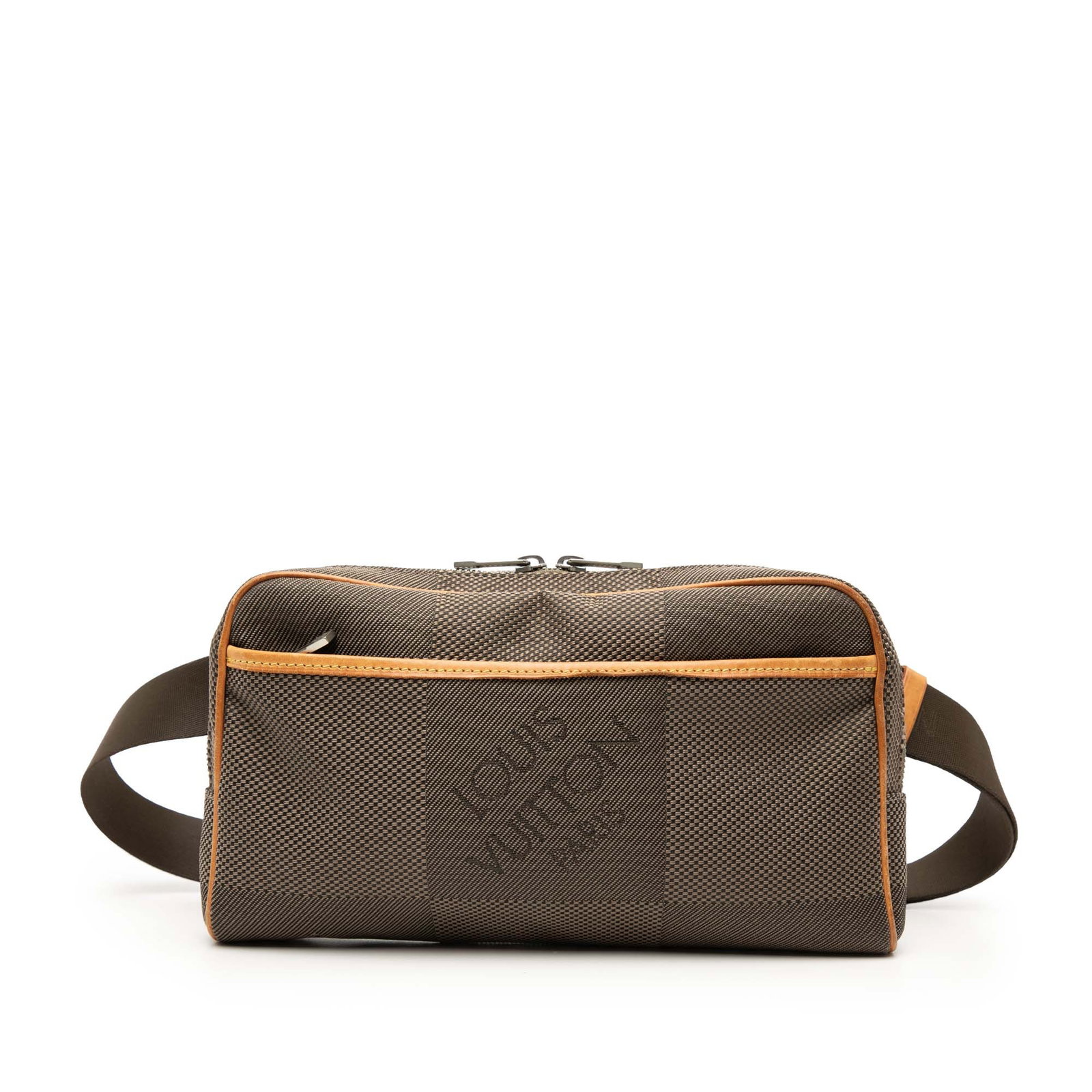 Louis Vuitton Acrobat Waist Bag in Damier Geant Canvas: Louis Vuitton Acrobat Waist Bag in Damier Geant Canvas Louis Vuitton Damier Geant Acrobat bag in brown fabric with vachetta leather trim. This design features an adjustable flat waist strap, top zip c