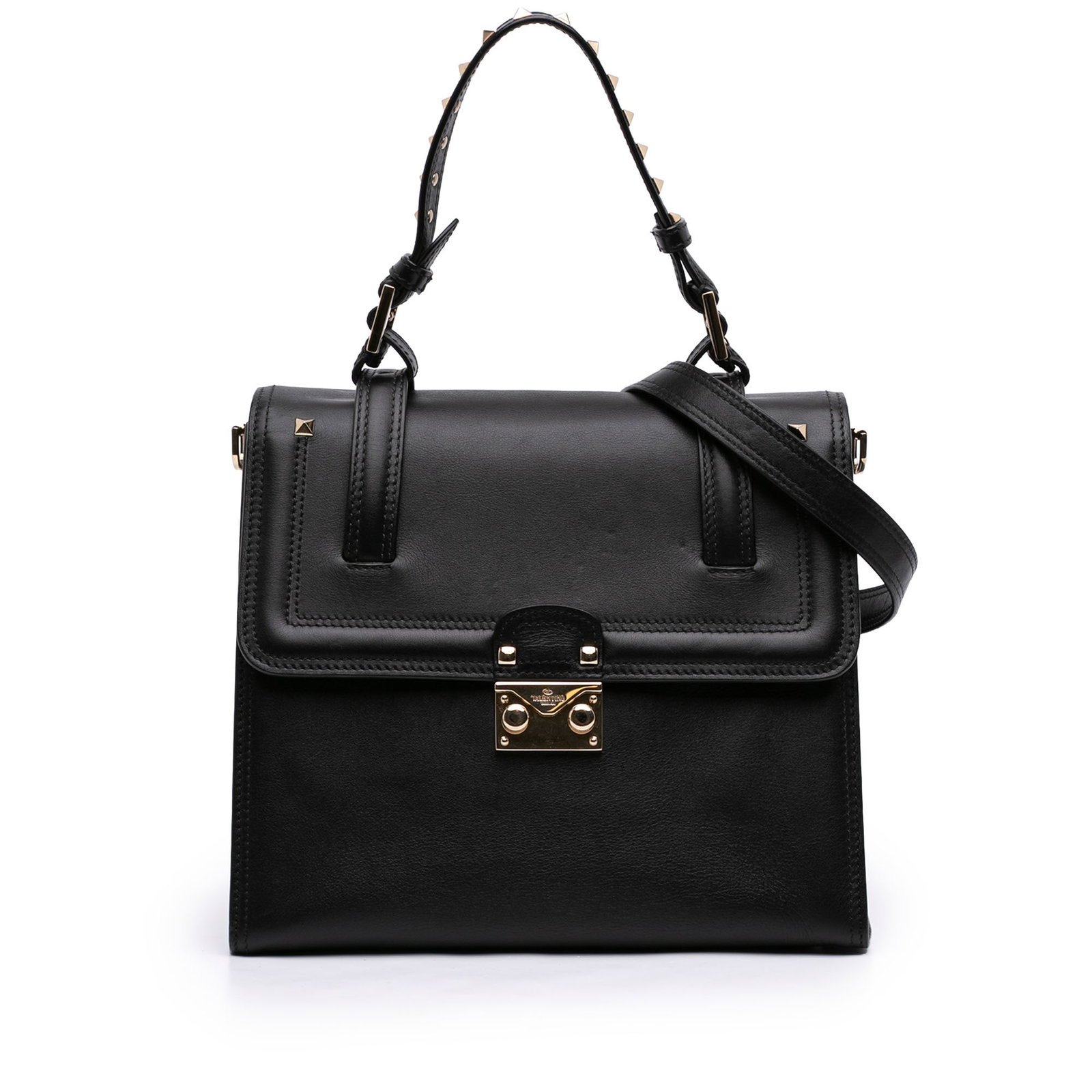 Valentino Cabana Rockstud Leather Satchel Bag Black: Valentino Cabana Rockstud Leather Satchel Bag Black Valentino Leather Rockstud Cabana Satchel in black leather, made in Italy. This bag features a leather body, flat top handle, detachable flat strap,