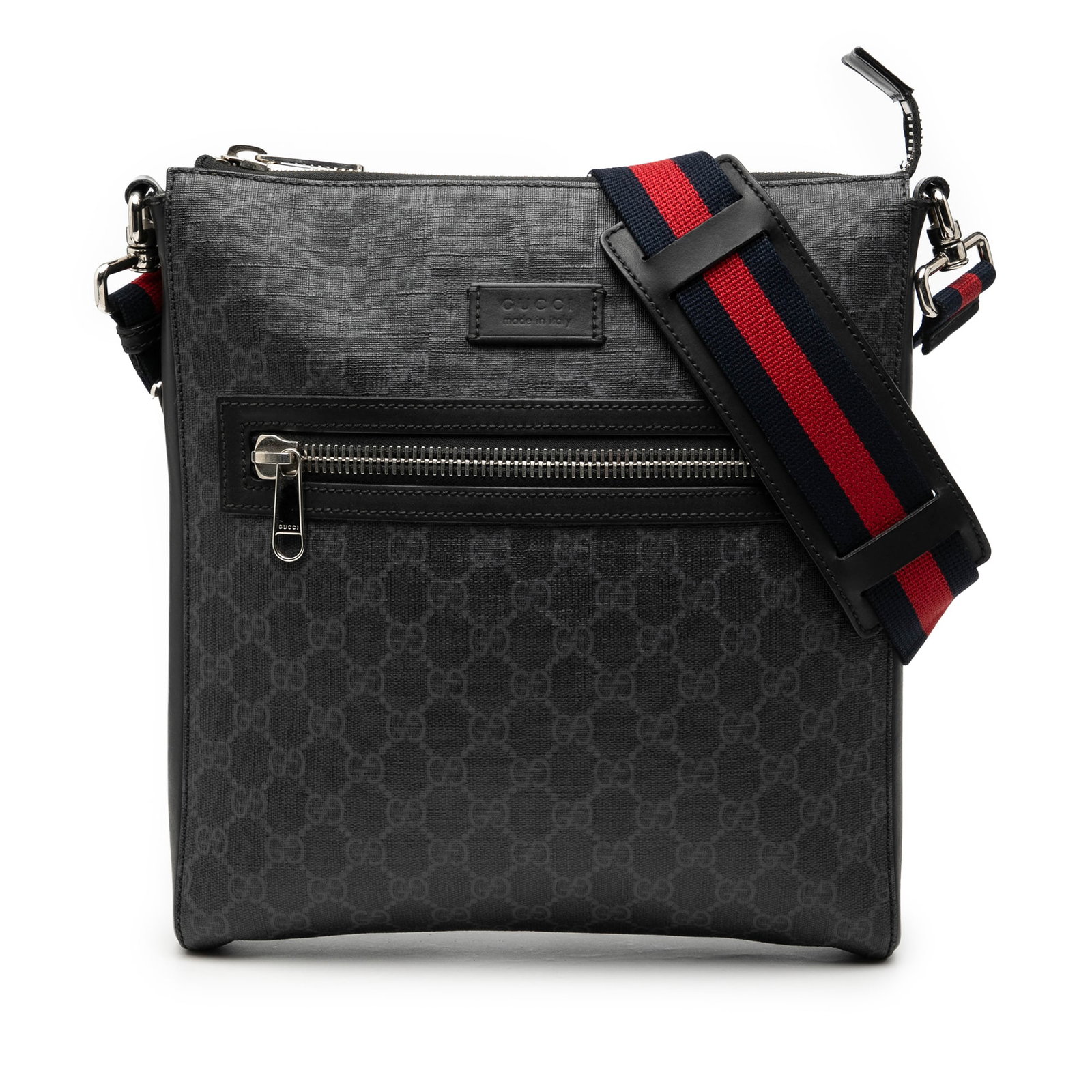 Gucci GG Supreme Medium Web Canvas Messenger Crossbody Bag Black: Gucci GG Supreme Medium Web Canvas Messenger Crossbody Bag Black This Gucci Medium GG Supreme Web Messenger Bag features a coated canvas body with leather trim, a detachable and adjustable flat canvas