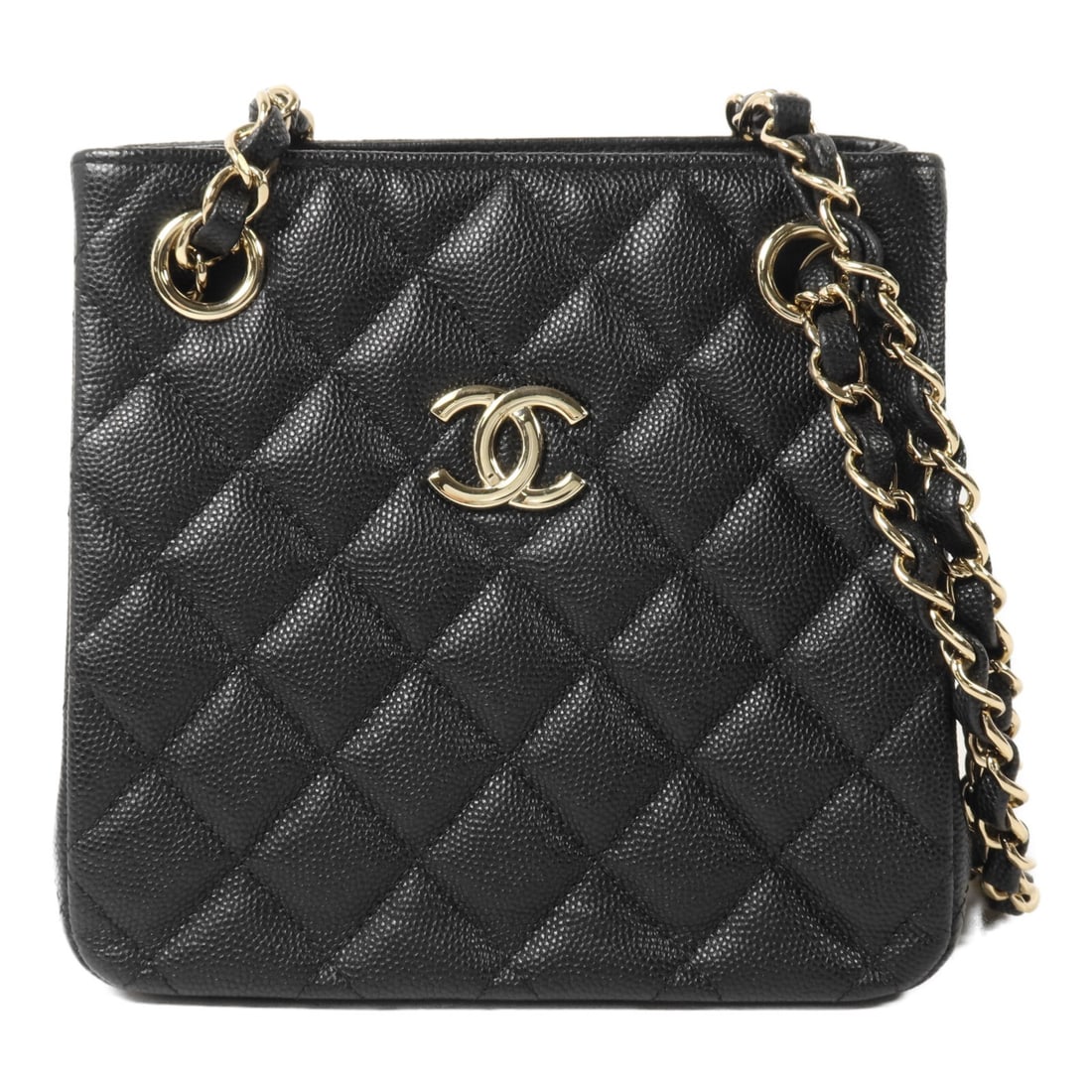 CHANEL AS3176 Mini Bucket Shoulder Bag Black Calfskin CC GHW: CHANEL AS3176 Mini Bucket Shoulder Bag Black Calfskin CC GHW A CHANEL CC GHW Mini Bucket Chain Shoulder Bag in black calfskin leather. This model AS3176 features a mini bucket silhouette with chain sh