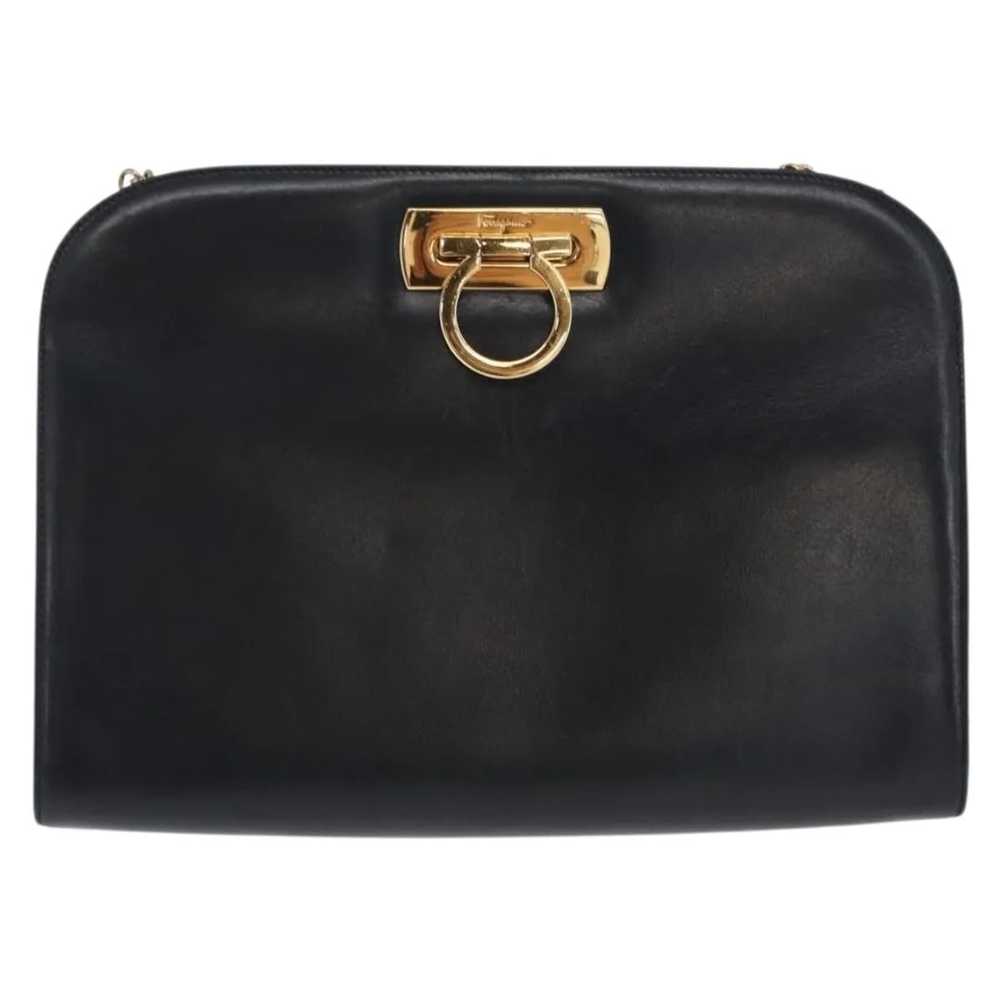 Navy Leather Shoulder Bag Salvatore Ferragamo Vintage Gancini Chain (1 of 18)