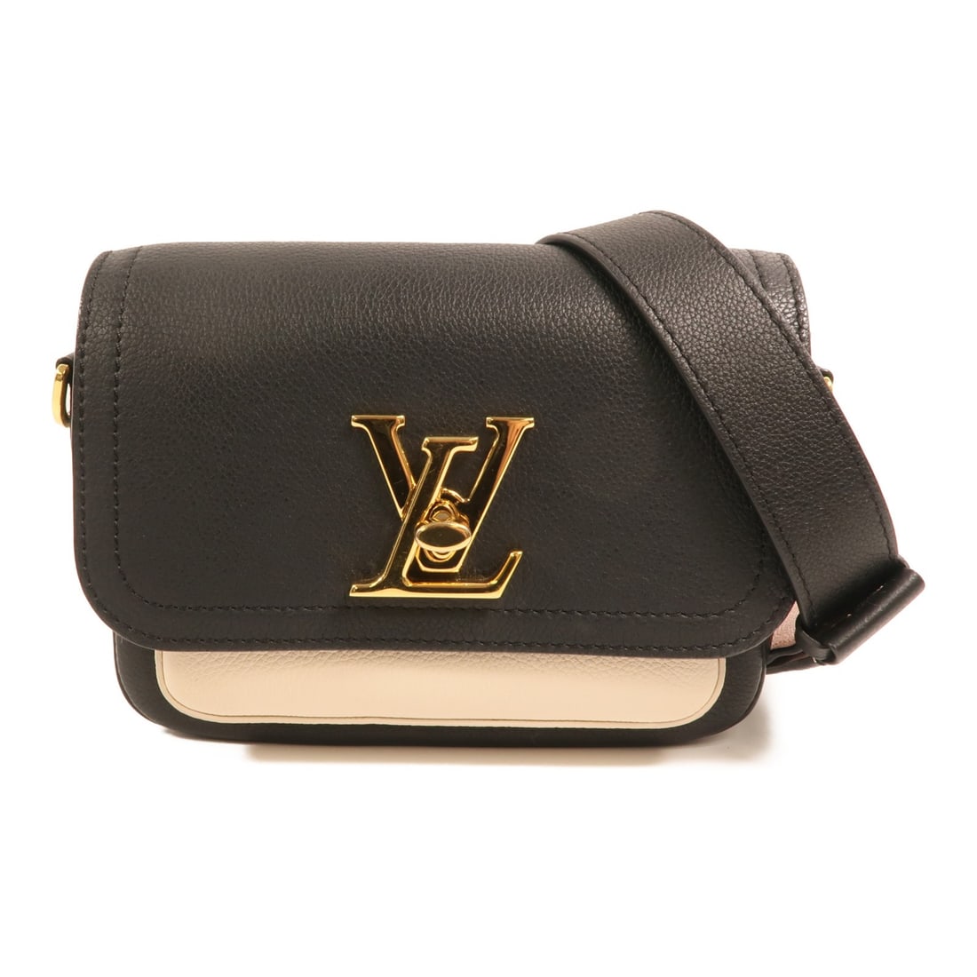 Louis Vuitton Lockme Tender M58557 Black Calfskin Shoulder Bag: Louis Vuitton Lockme Tender M58557 Black Calfskin Shoulder Bag Louis Vuitton Lockme Tender shoulder bag in black calfskin (cowhide) leather. It features a black frame color, turn lock closure, and an 