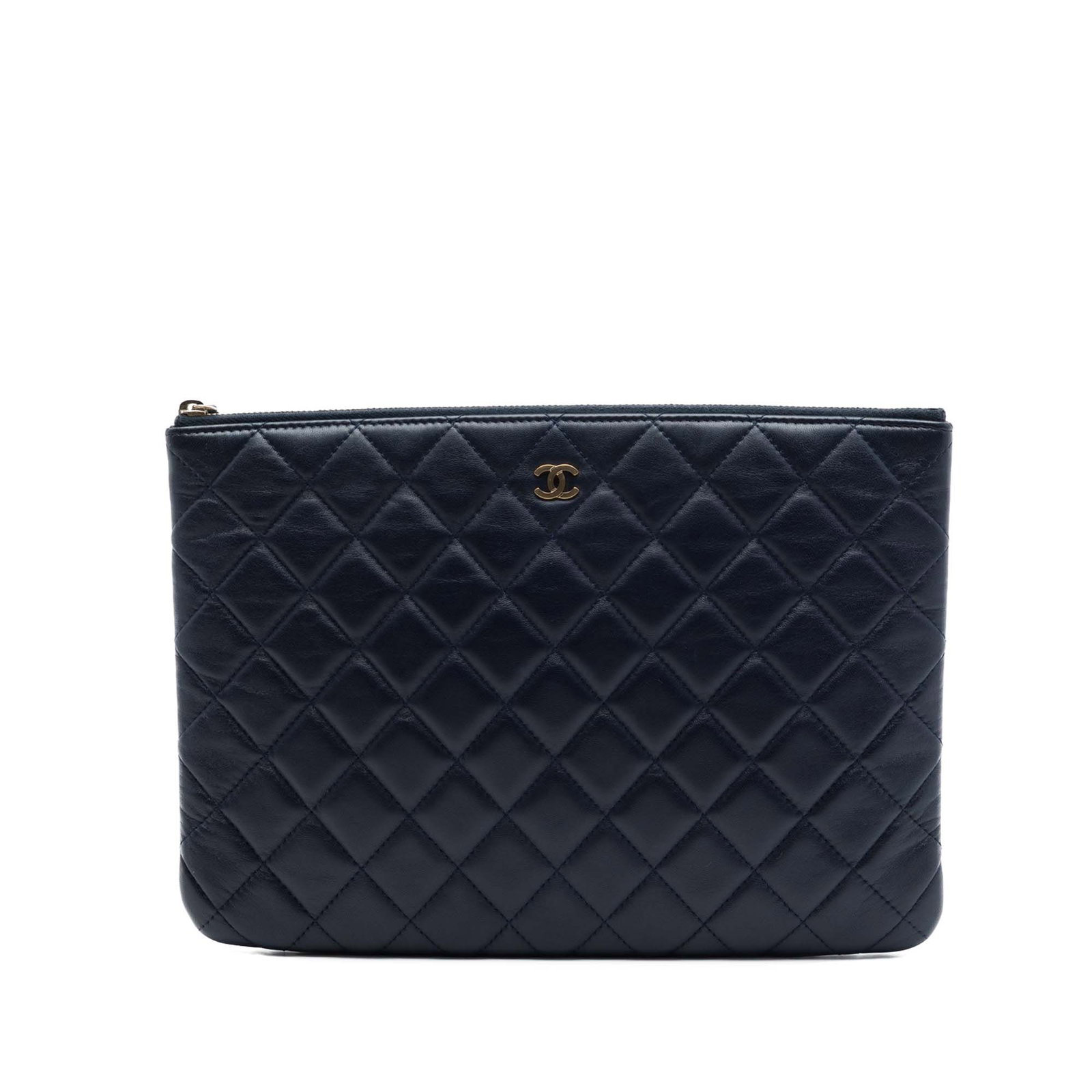 Chanel O Case Medium Blue Quilted Lambskin Clutch (1 of 6)