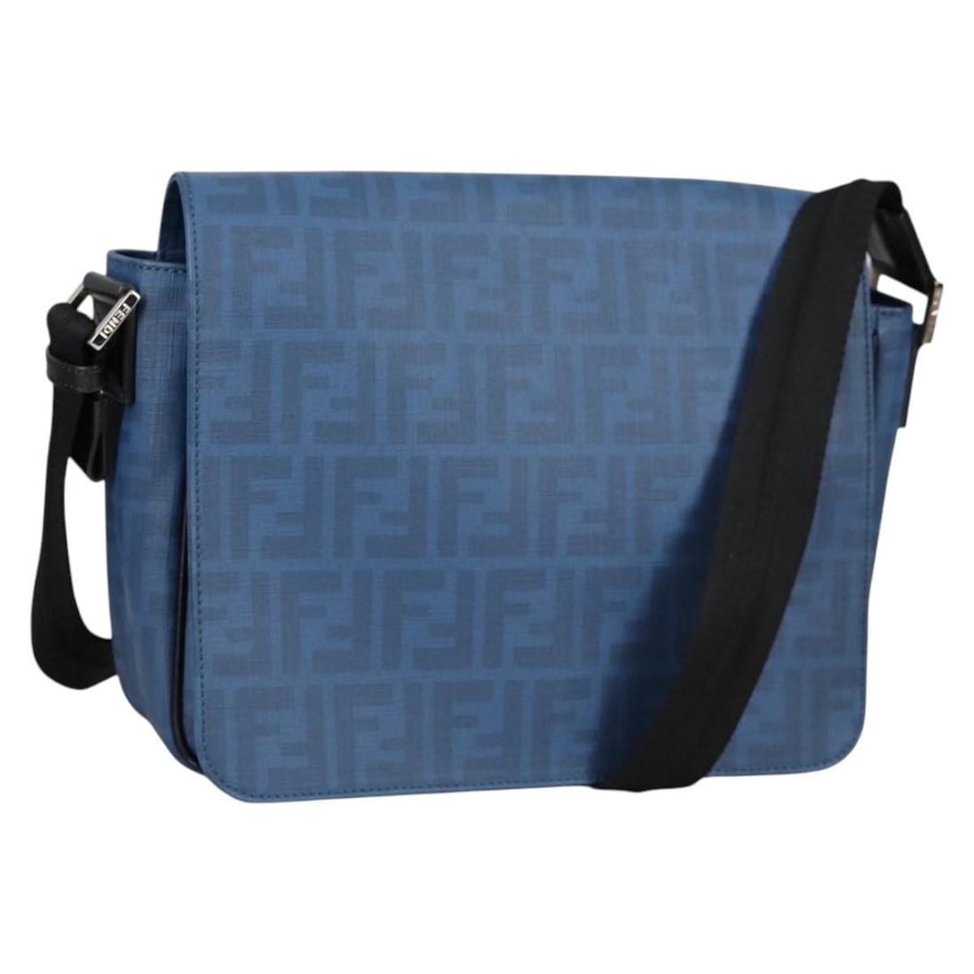 Fendi Zucca PVC Canvas Shoulder Bag Blue Silver with Dust Bag: Fendi Zucca PVC Canvas Shoulder Bag Blue Silver with Dust Bag Fendi shoulder bag crafted in Zucca canvas with PVC leather in a blue and silver colorway. It includes a dust bag and was made in Italy. T