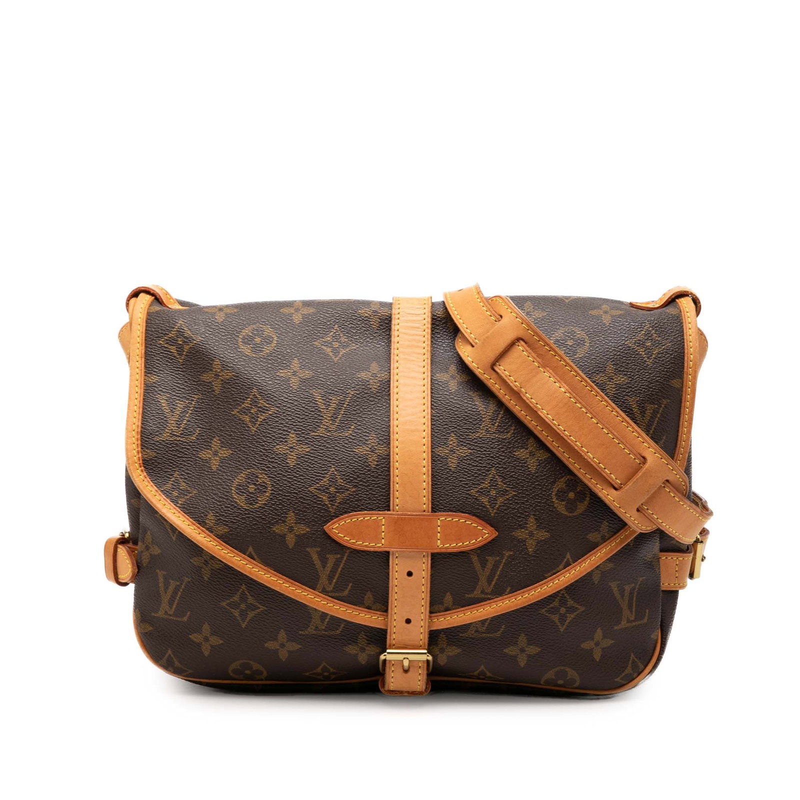Louis Vuitton Saumur 30 Monogram Canvas Crossbody Bag: Louis Vuitton Saumur 30 Monogram Canvas Crossbody Bag The Louis Vuitton Monogram Saumur 30 is crafted from signature monogram canvas with vachetta leather trim and features a flat, adjustable vachetta