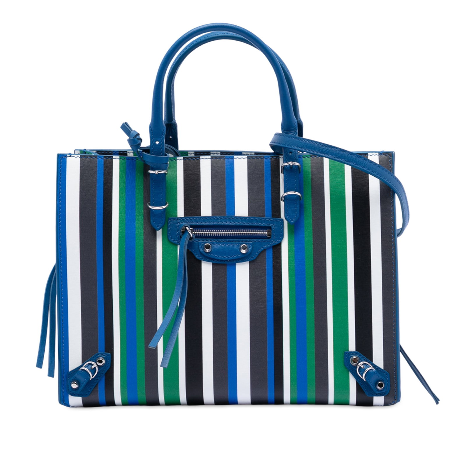 Balenciaga Papier A6 Mini Blue Leather Striped Zip Satchel Bag (1 of 8)