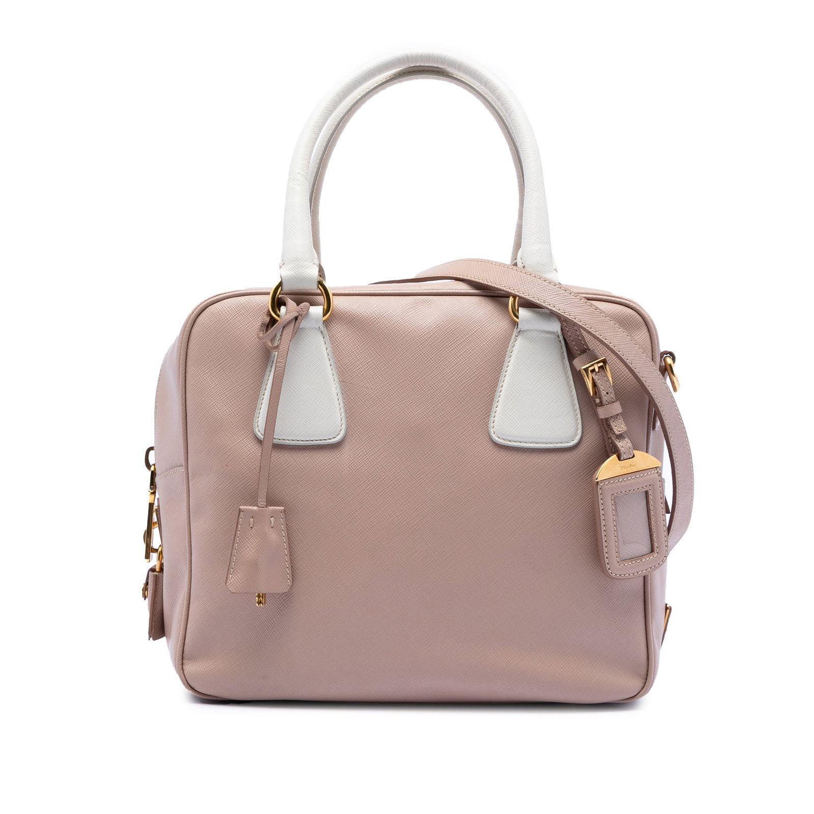 Prada Saffiano Leather Small Square Bauletto Pink Satchel with Strap (1 of 7)