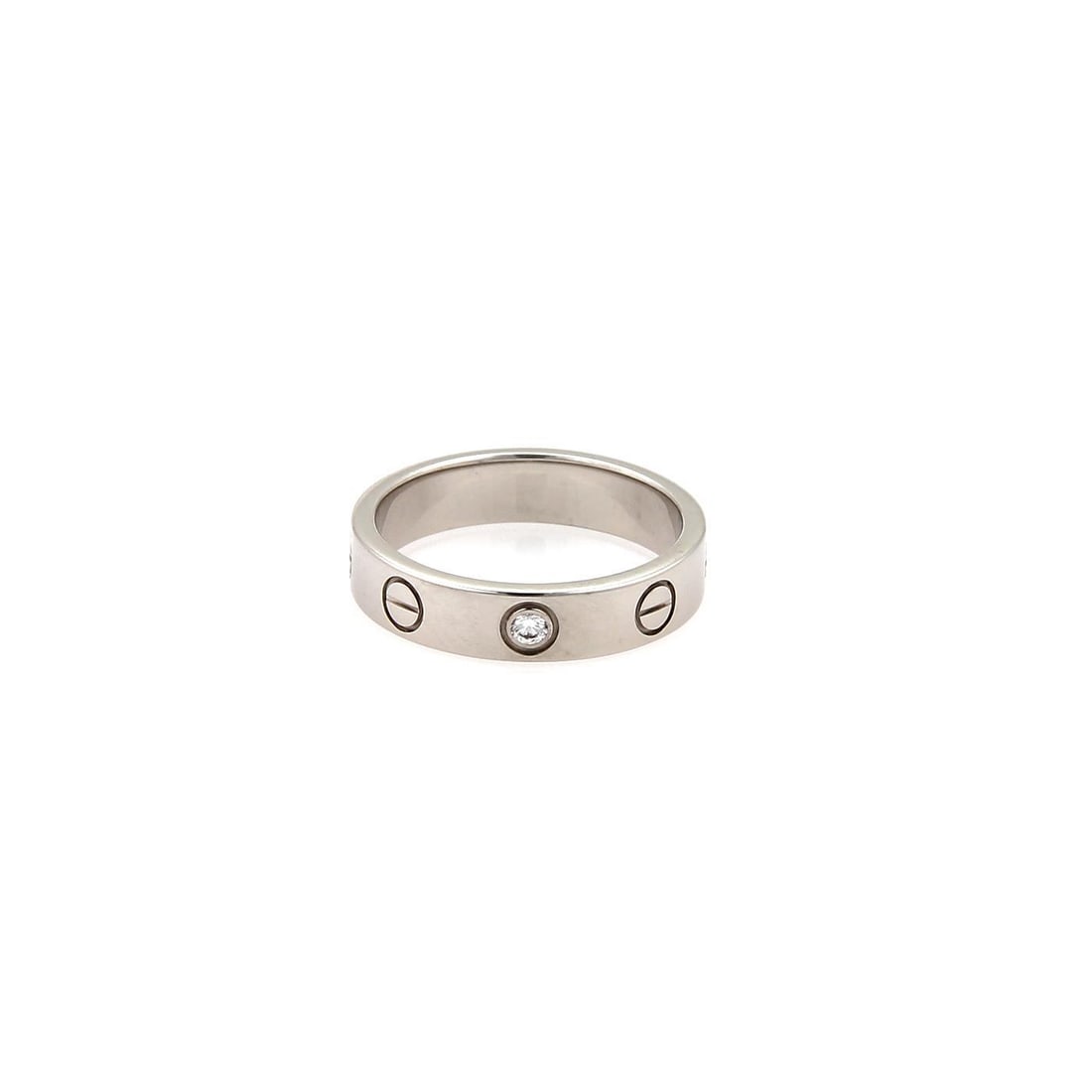 Cartier Mini Love Diamond 18k White Gold Band Ring 4mm Size 48 US 4.25: Cartier Mini Love Diamond 18k White Gold Band Ring 4mm Size 48 US 4.25 Introducing the exquisite Cartier Mini Love 1 Band Ring, a masterpiece from the renowned MINI LOVE collection. This authentic rin
