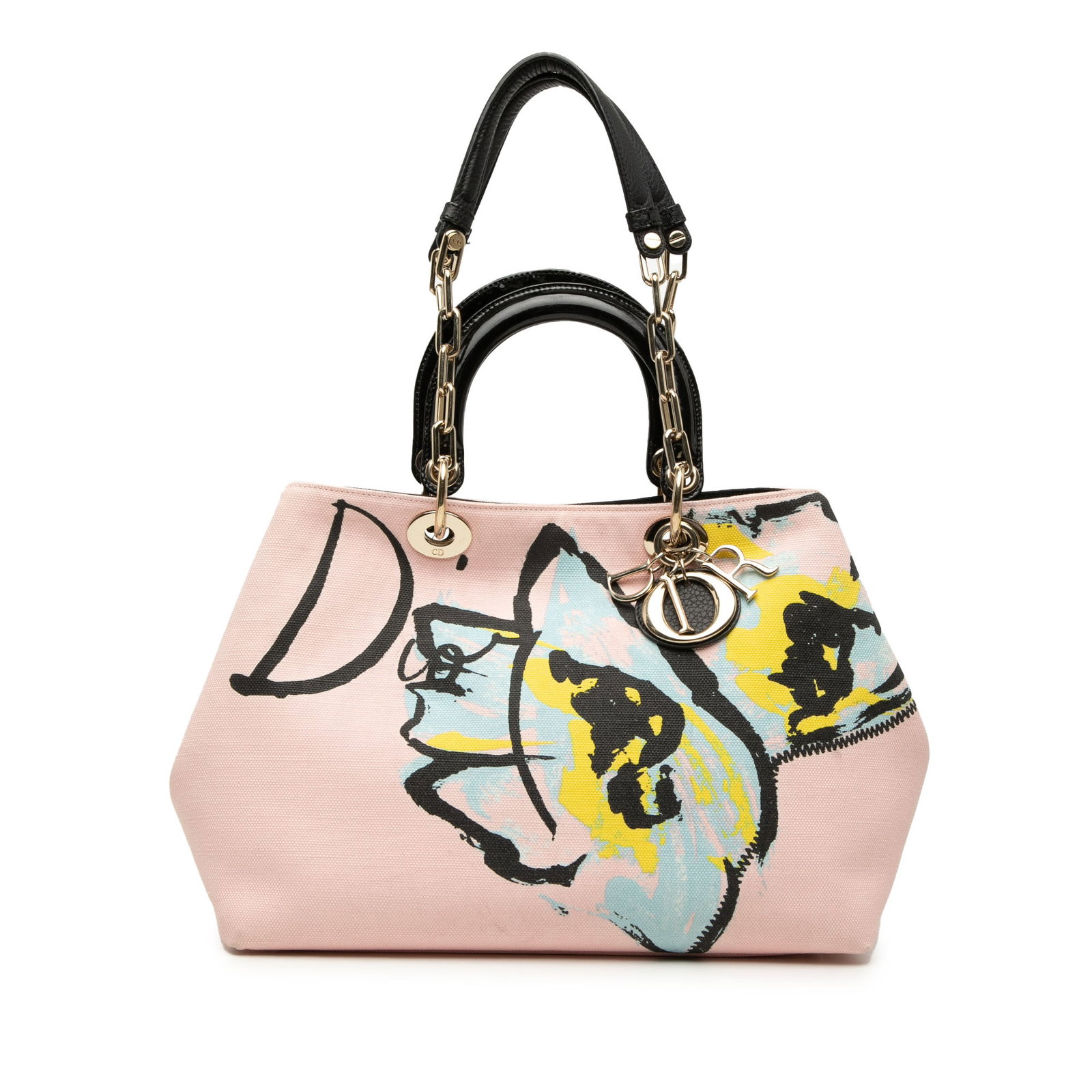 Dior Diorissimo Medium Floral Print Canvas Satchel Bag: Dior Diorissimo Medium Floral Print Canvas Satchel Bag Limited Edition Medium Diorissimo satchel in pink floral printed canvas with flat leather handles and chain-link shoulder straps with leather gua