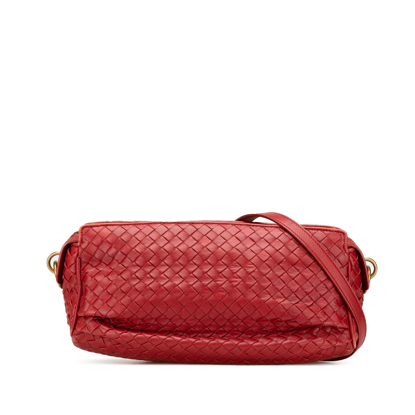 Bottega Veneta Red Nappa Intrecciato Leather Crossbody Bag: Bottega Veneta Red Nappa Intrecciato Leather Crossbody Bag Elevate your style with this Bottega Veneta Nappa Intrecciato Crossbody bag, expertly crafted in Italy. This distinctive piece features a wov