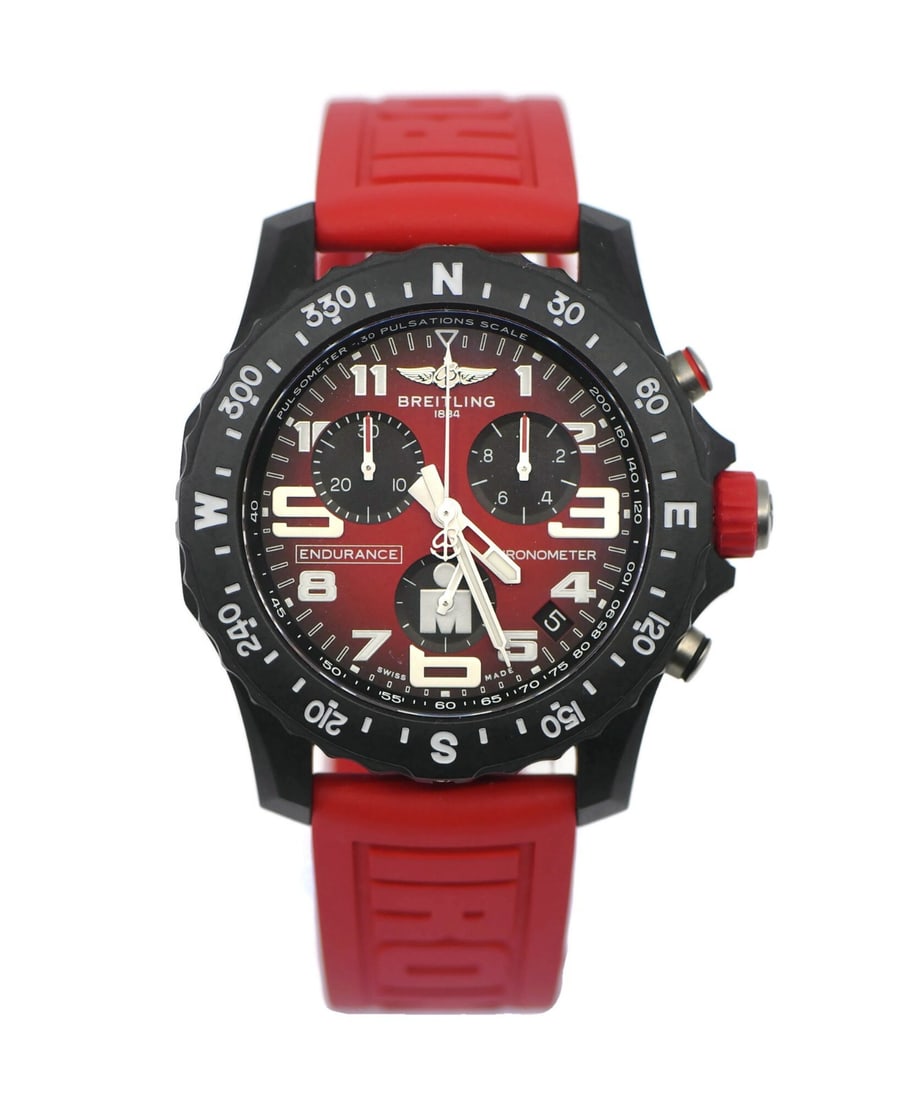 Breitling Endurance Ironman Chronograph Carbon Watch X82310 44mm with Box and Papers: Breitling Endurance Ironman Chronograph Carbon Watch X82310 44mm with Box and Papers The Breitling Endurance Ironman Chronograph Carbon Watch X82310 is a striking wristwatch designed for high performa