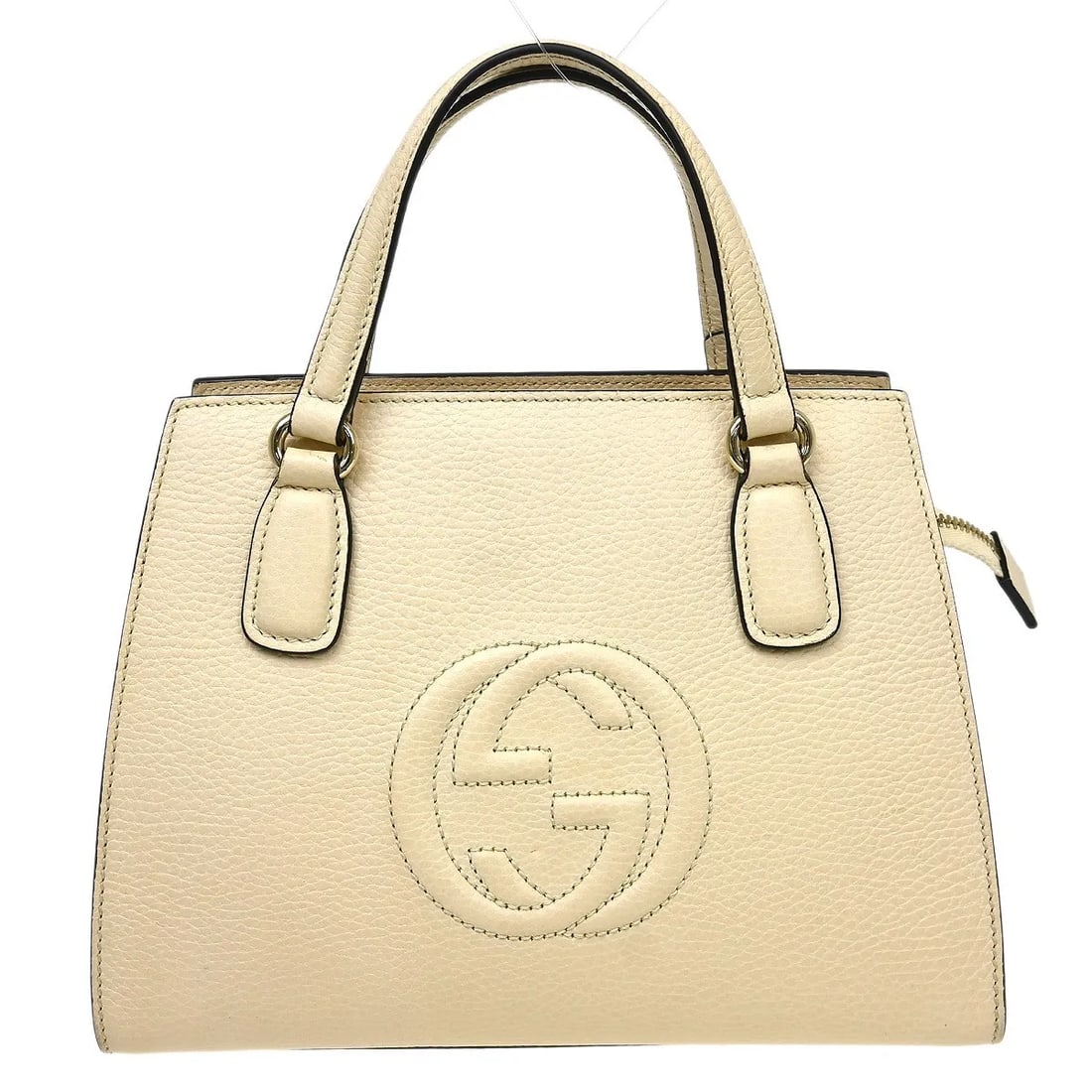 Gucci Soho Top Handle Satchel Beige Leather Bag: Gucci Soho Top Handle Satchel Beige Leather Bag A Gucci Soho Convertible Top Handle Satchel in beige leather, designed for women. Made in Italy, this satchel measures 25 cm x 19 cm x 12.5 cm. Conditio