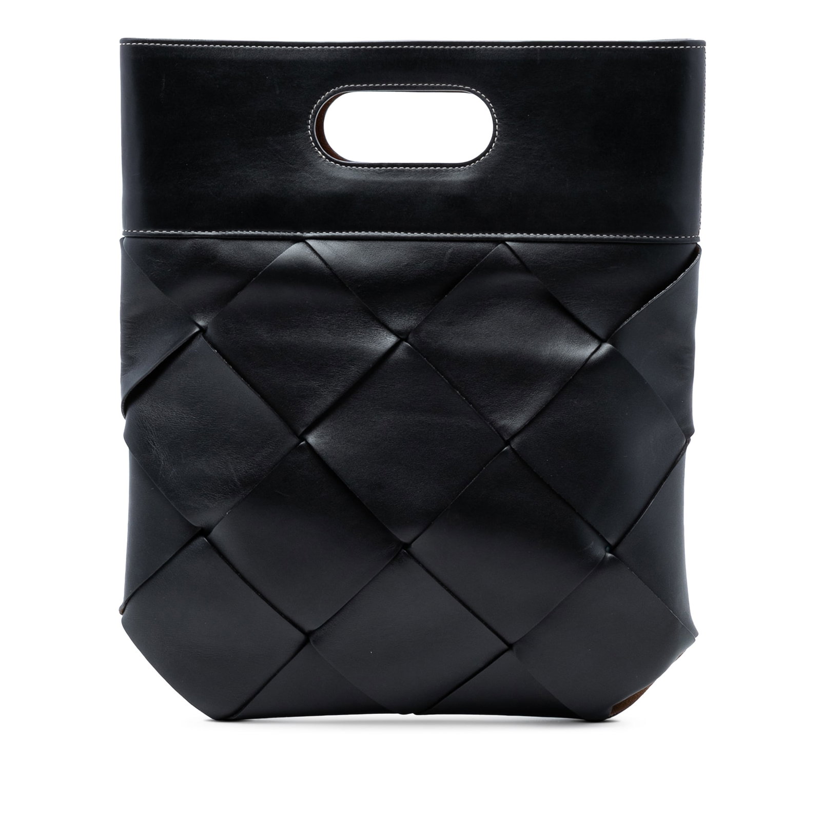 Bottega Veneta Black Leather Maxi Intrecciato Slip Tote: Bottega Veneta Black Leather Maxi Intrecciato Slip Tote This Bottega Veneta Small Leather Maxi Intrecciato Slip Tote features a black leather body with the brand's signature intrecciato weave. The tot