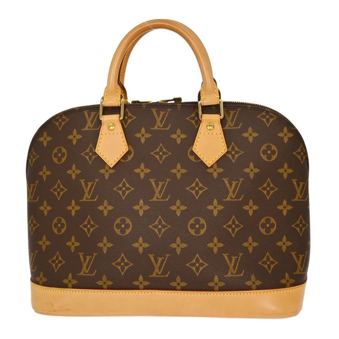 Louis Vuitton Alma handbag in brown canvas: Louis Vuitton Alma handbag in brown canvas Louis Vuitton Alma handbag in brown monogram canvas, designed for female use and made in France. It is described as being in good overall condition, with vis