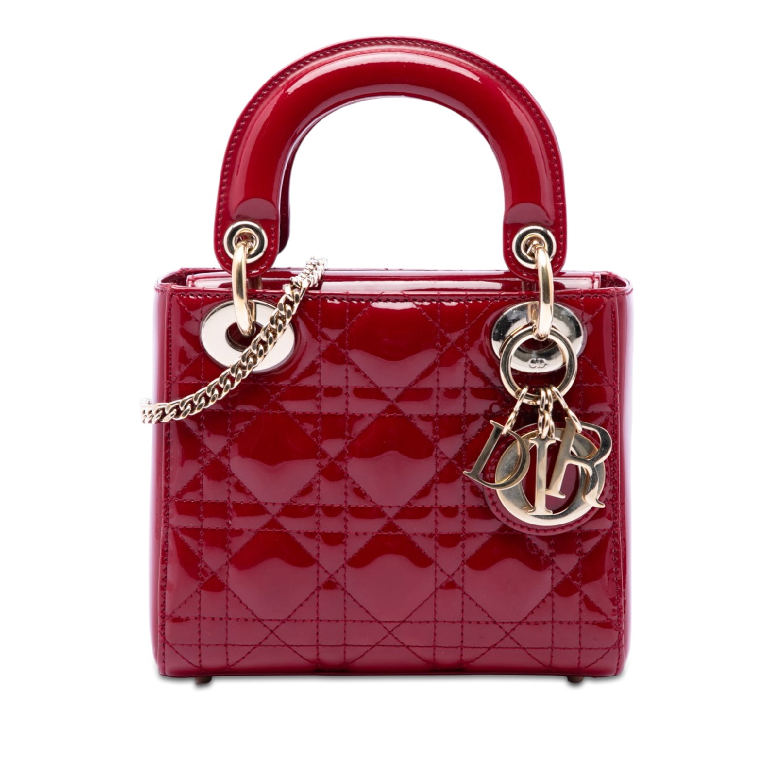 Dior Lady Dior Mini Red Patent Leather Handbag (1 of 7)