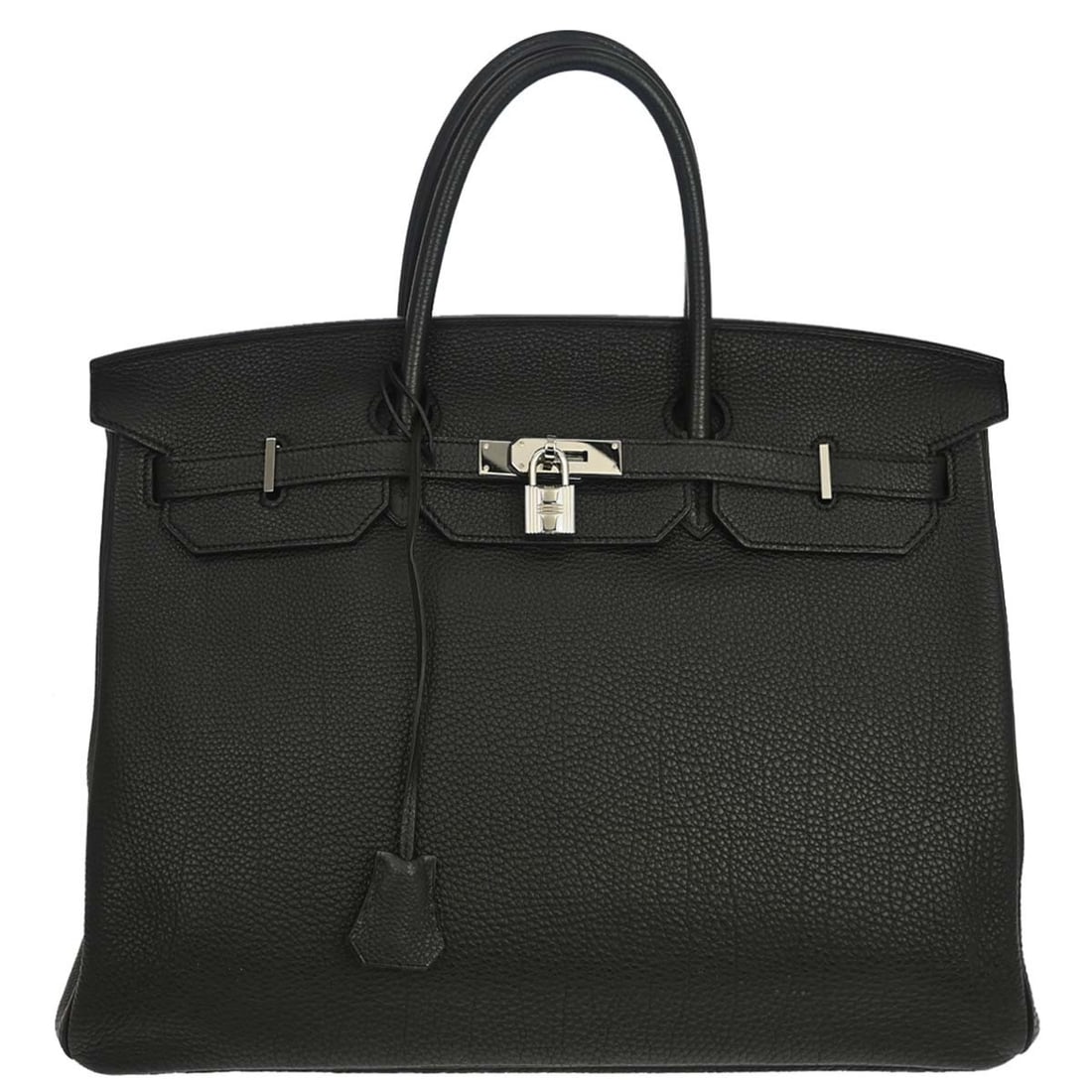 Hermes Birkin 40 Black Togo Leather Handbag with Padlock Keys: Hermes Birkin 40 Black Togo Leather Handbag with Padlock Keys Hermes Birkin 40 handbag in black Togo leather, made in France. It features a flap turn lock closure, double handles, leather lining, bott