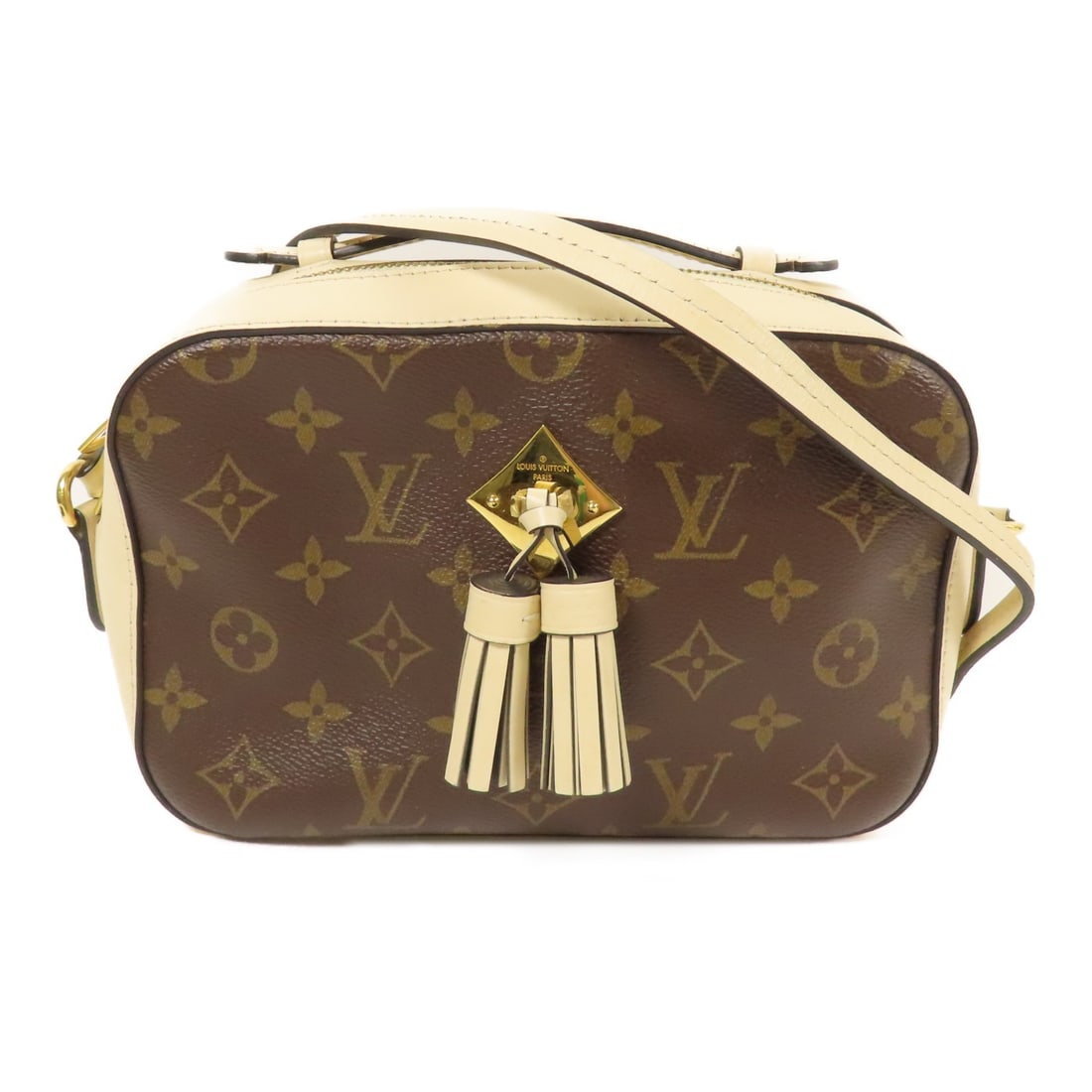 Louis Vuitton Saintonge 2 Way Shoulder Bag Monogram Brown White M43555: Louis Vuitton Saintonge 2 Way Shoulder Bag Monogram Brown White M43555 Louis Vuitton Saintonge 2 Way Shoulder Bag, model M43559, in Brown/White/Brown-Beige. It is made from Monogram and PVC coated can