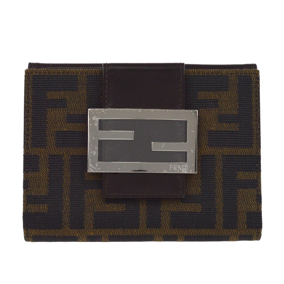 Fendi Zucca Brown Canvas Bifold Wallet Made in Italy: Fendi Zucca Brown Canvas Bifold Wallet Made in Italy Vintage Fendi bifold wallet in brown Zucca canvas with leather trim. This unisex folding wallet features a coin pocket on the outside and an organi