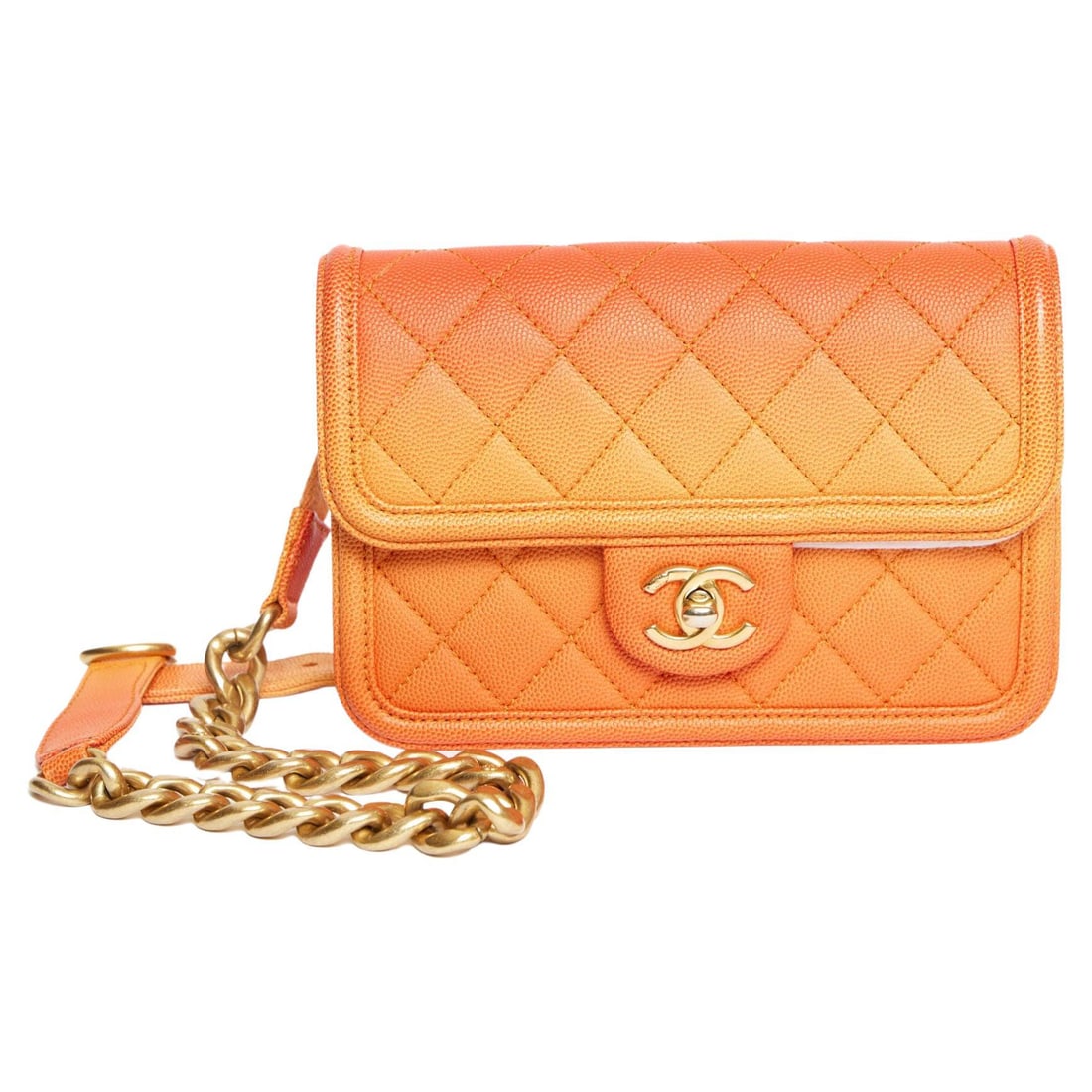 Chanel 2019 Cruise Waist Boy Bag Orange Gold Chain: Chanel 2019 Cruise Waist Boy Bag Orange Gold Chain Introducing the Chanel Waist Boy Bag from the 2019 cruise collection, a stunning accessory that combines elegance with functionality. Crafted in vibr
