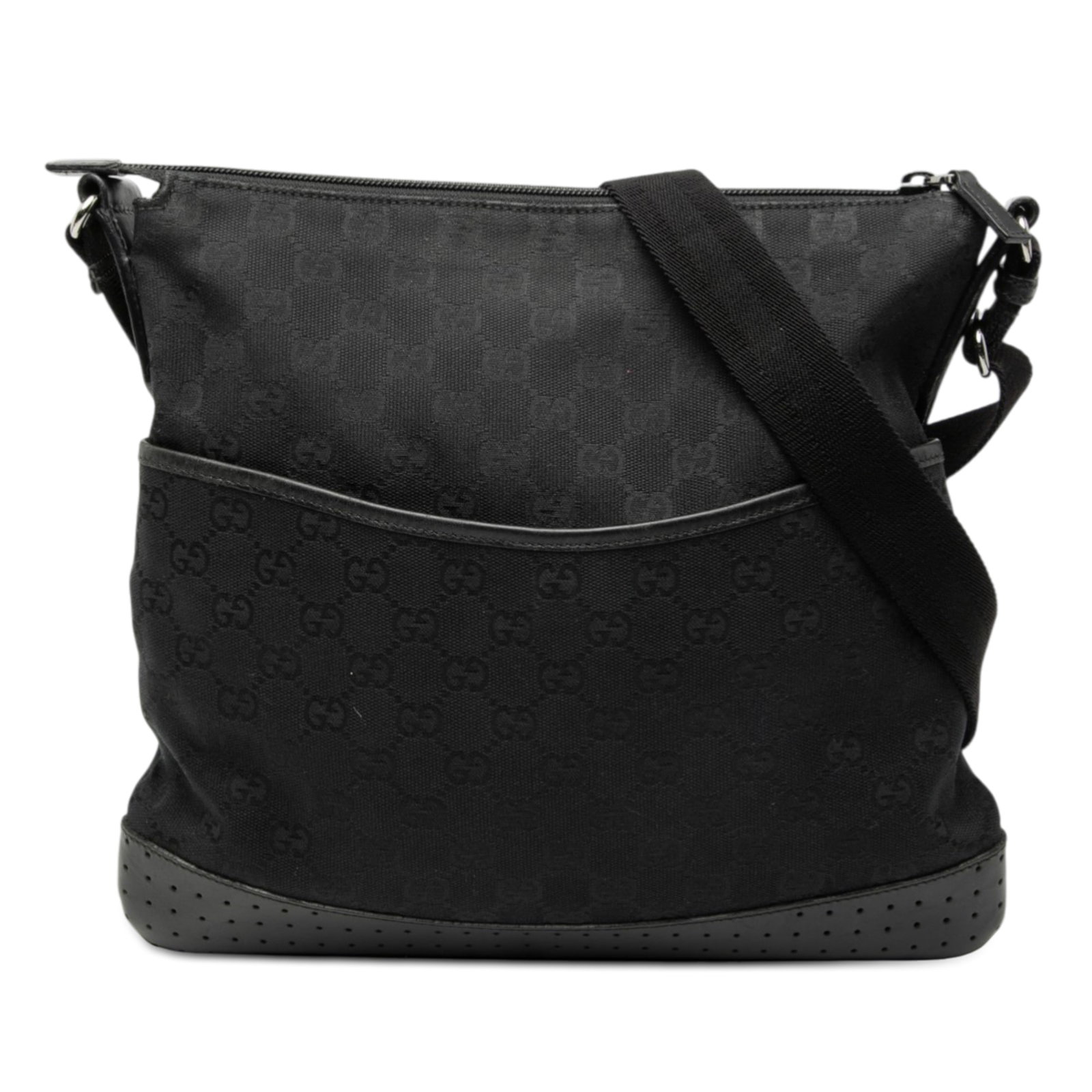 Gucci GG Canvas Black Crossbody Bag Leather Trim: Gucci GG Canvas Black Crossbody Bag Leather Trim This Gucci GG Canvas Crossbody bag features a durable canvas body with leather trim and an adjustable flat strap for comfortable wear. It is designed w